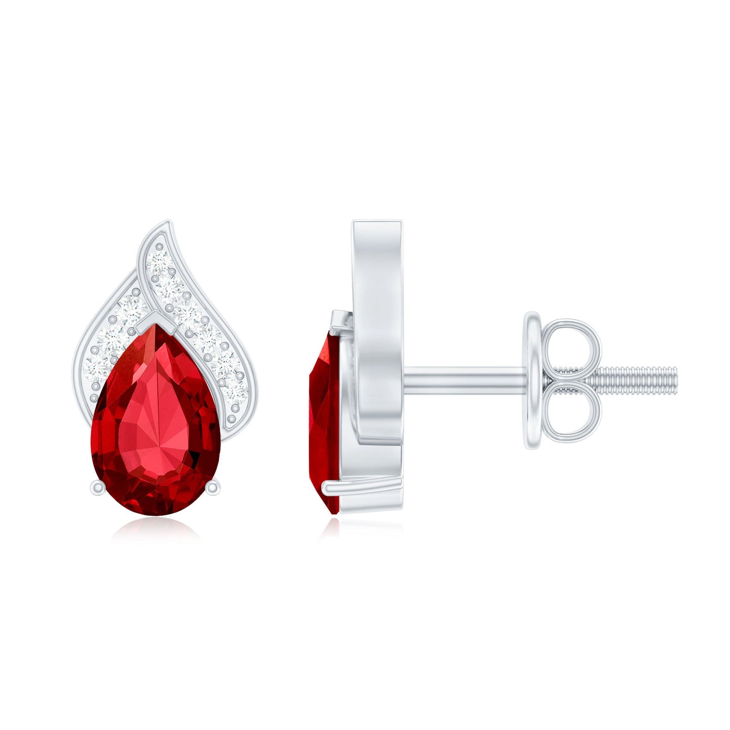 Pear Shaped Lab Created Ruby and Diamond Stud Earring