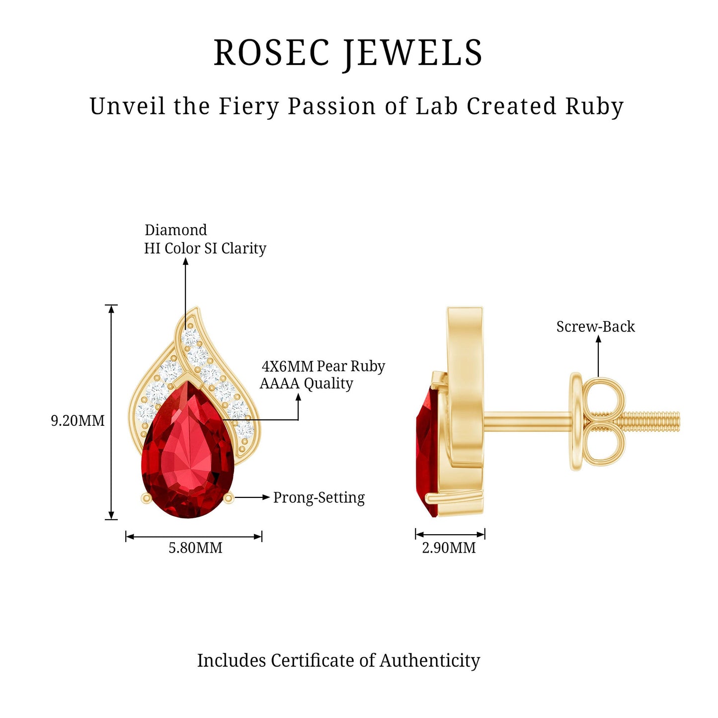 Pear Shaped Lab Created Ruby and Diamond Stud Earring