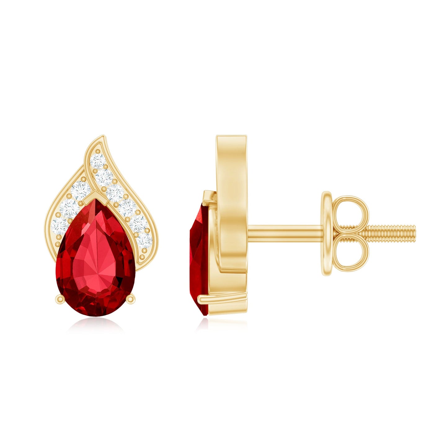 Pear Shaped Lab Created Ruby and Diamond Stud Earring