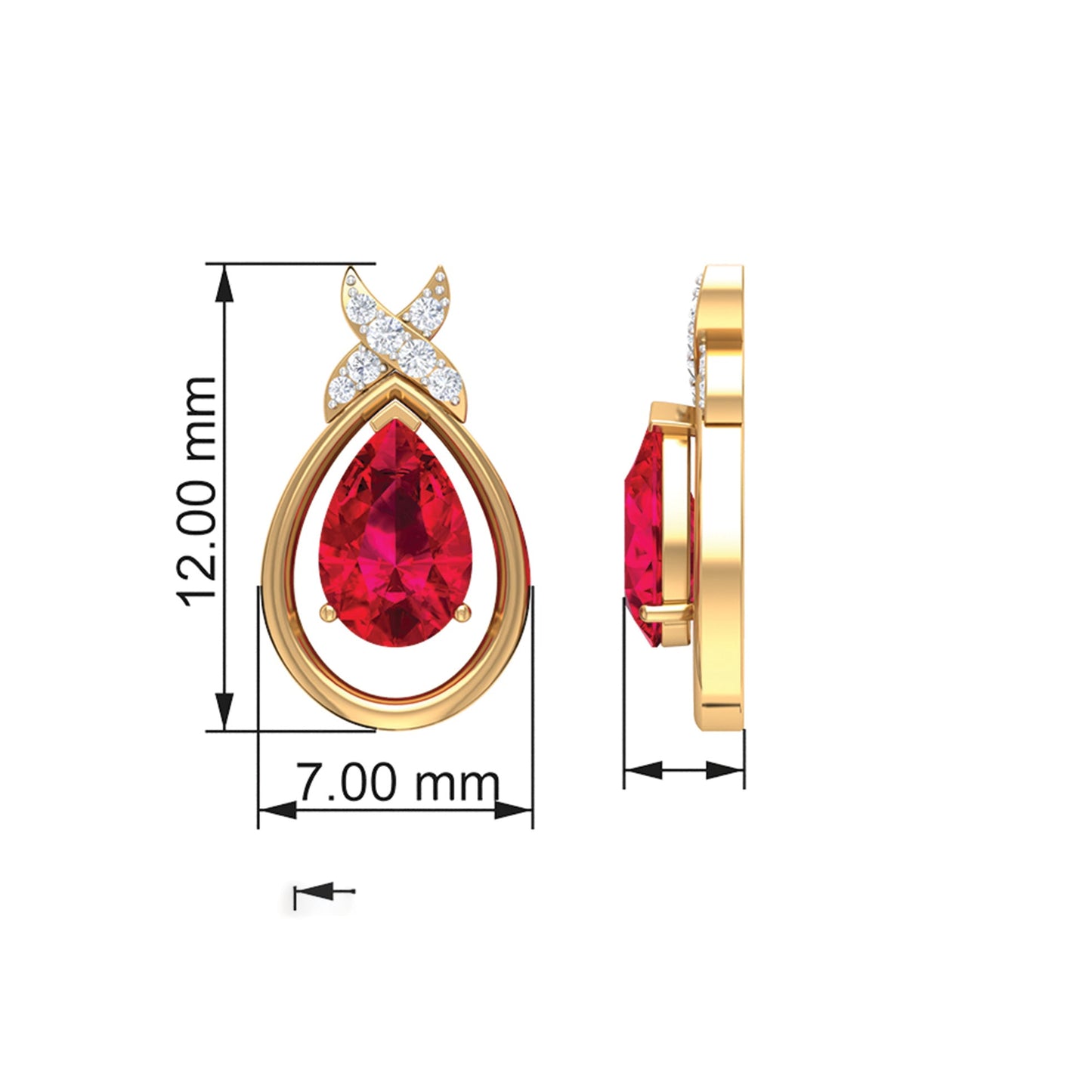 Lab Created Ruby Teardrop Stud Earrings with Diamonds