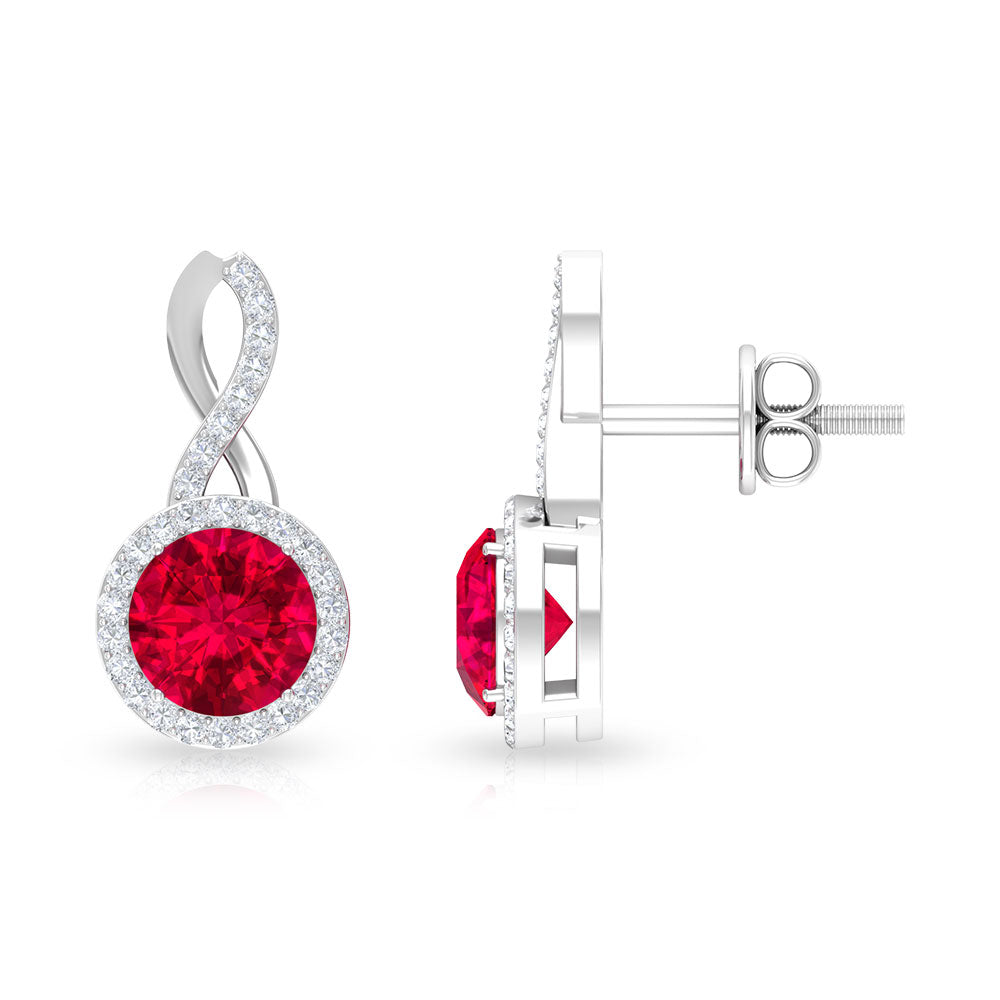 Lab Created Ruby and Diamond Infinity Stud Earrings with Halo