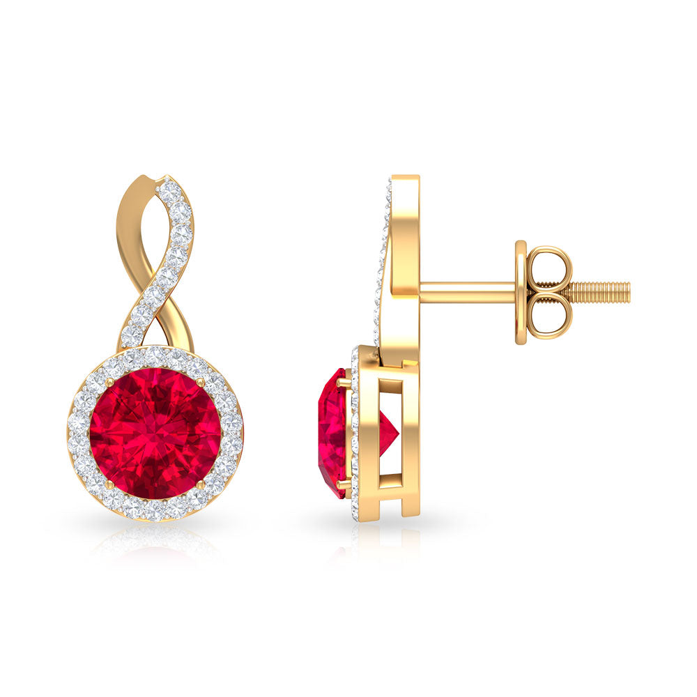 Lab Created Ruby and Diamond Infinity Stud Earrings with Halo