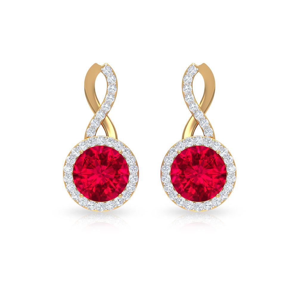 Lab Created Ruby and Diamond Infinity Stud Earrings with Halo