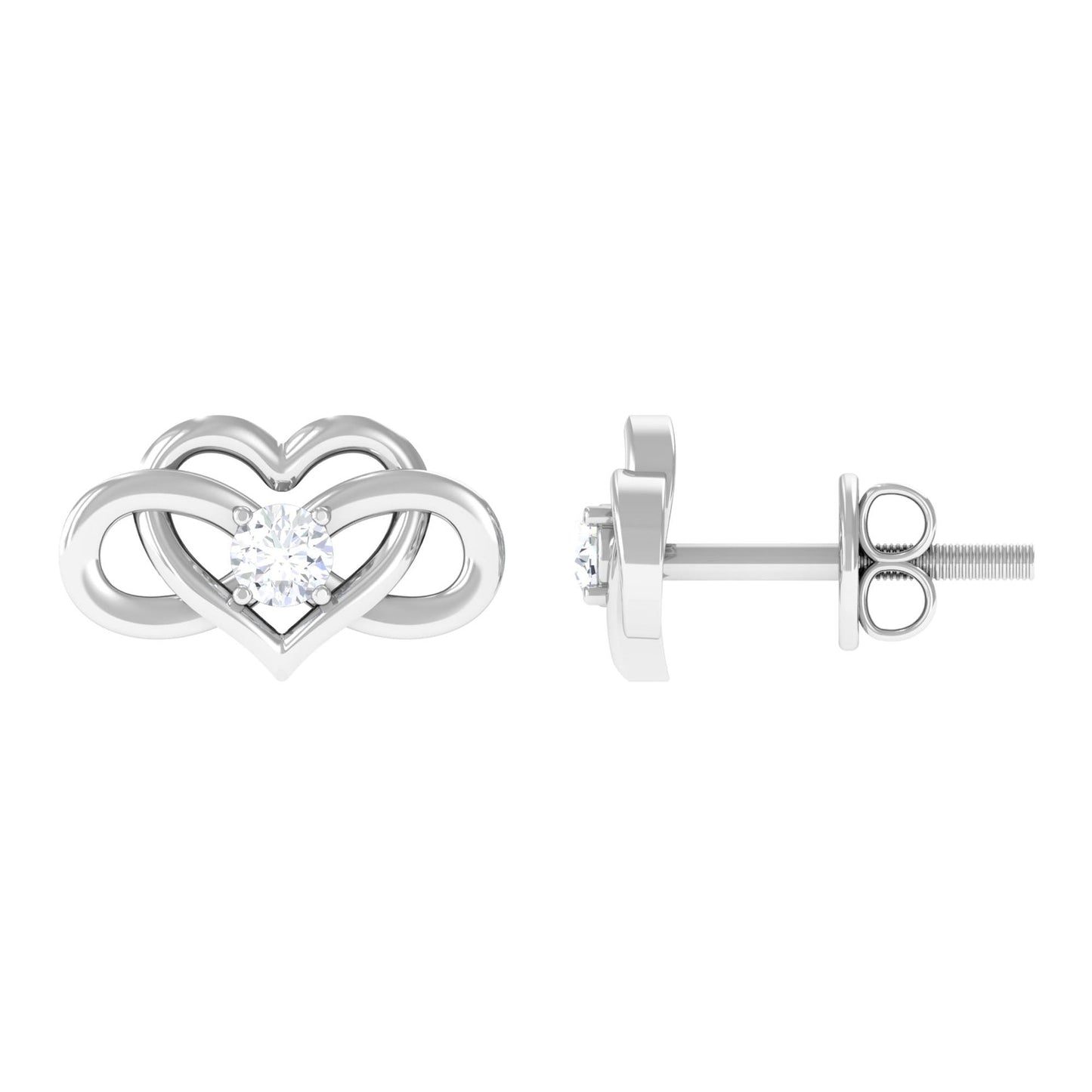 Natural Diamond Infinity Heart Earrings with Screw Back
