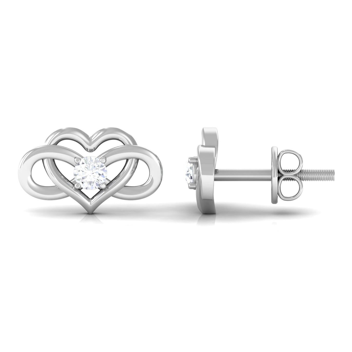 Natural Diamond Infinity Heart Earrings with Screw Back