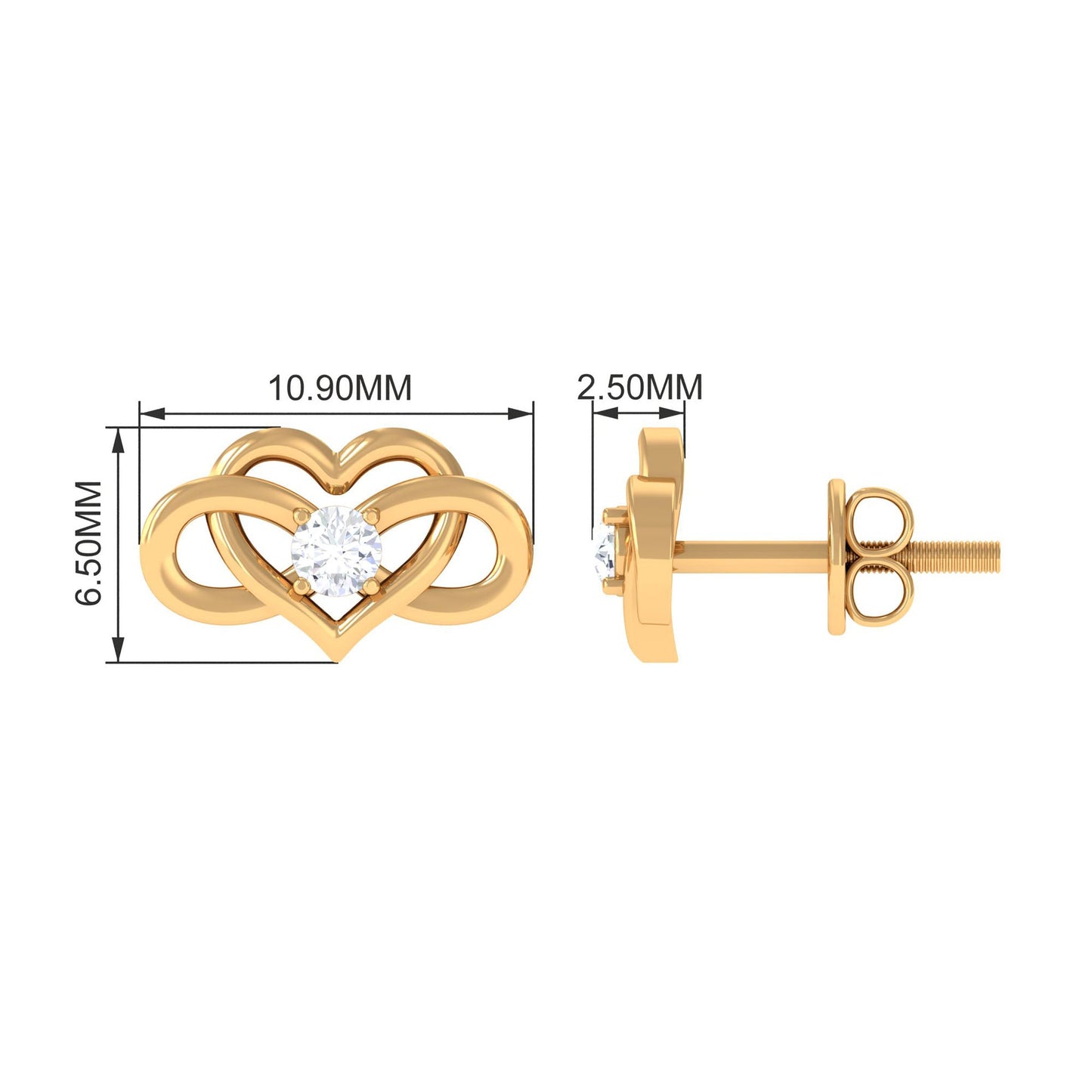 Natural Diamond Infinity Heart Earrings with Screw Back