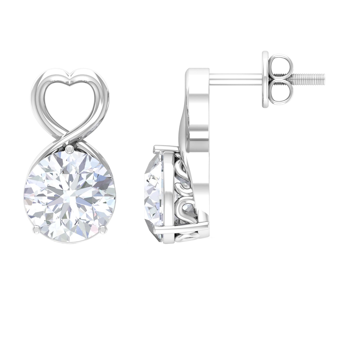 1.9 Carat Round Shape Solitaire Moissanite Heart Stud Earrings