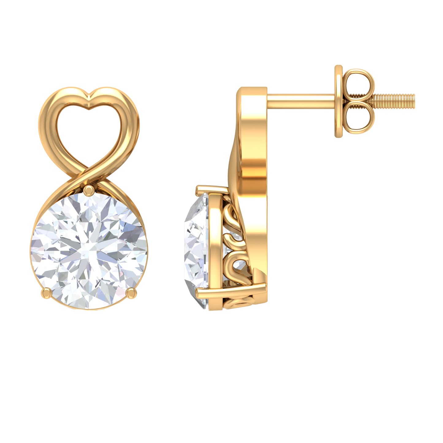 1.9 Carat Round Shape Solitaire Moissanite Heart Stud Earrings