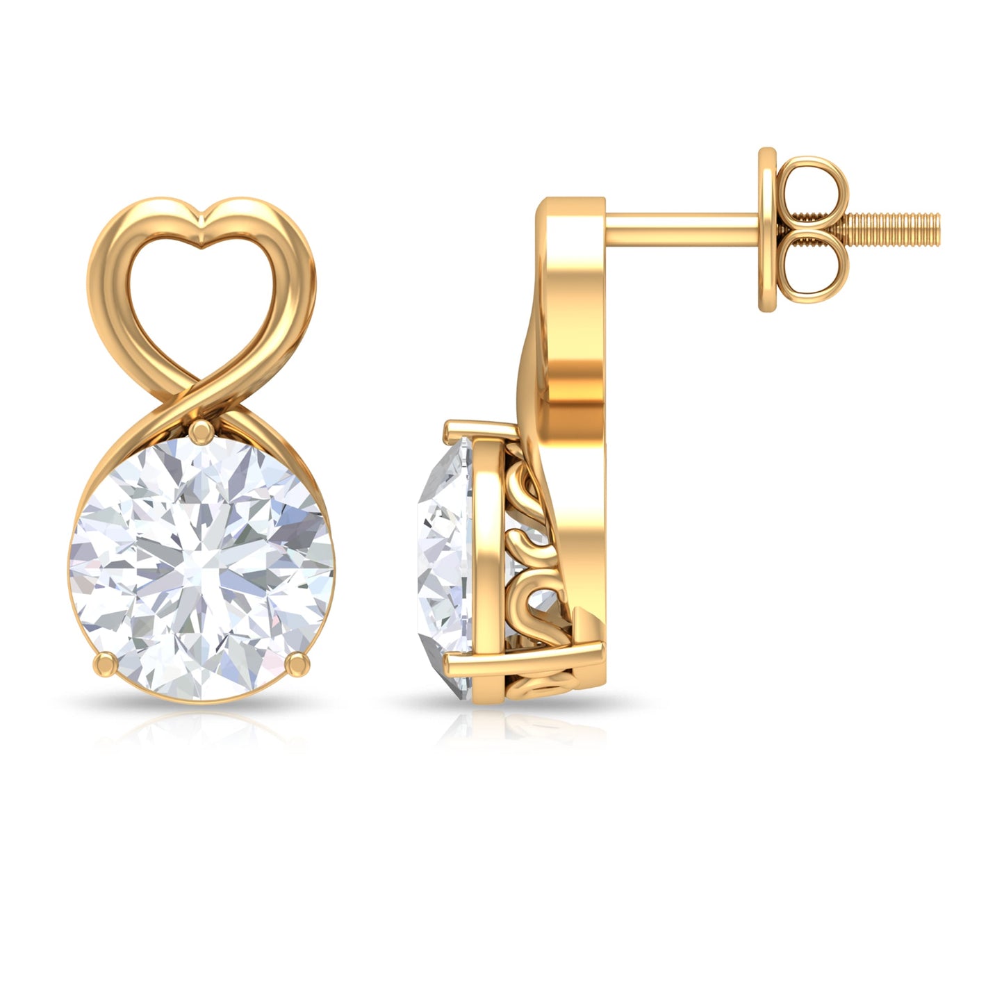 1.9 Carat Round Shape Solitaire Moissanite Heart Stud Earrings
