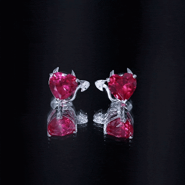 Certified Lab Grown Ruby Devil Heart Earrings