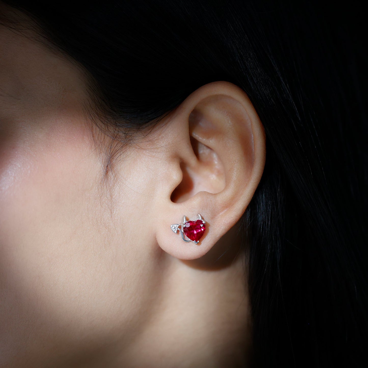 Certified Lab Grown Ruby Devil Heart Earrings