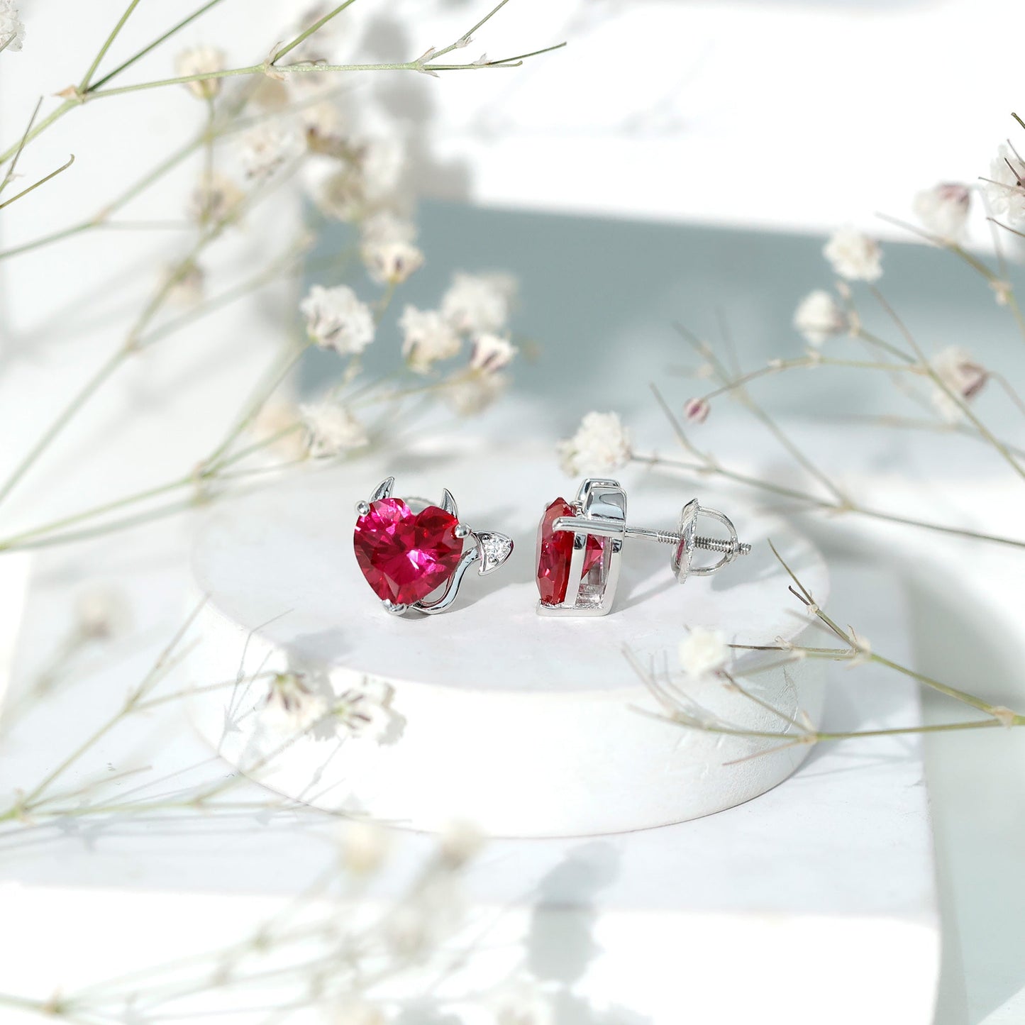 Certified Lab Grown Ruby Devil Heart Earrings