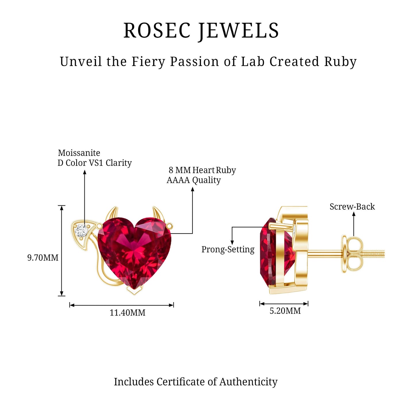 Certified Lab Grown Ruby Devil Heart Earrings