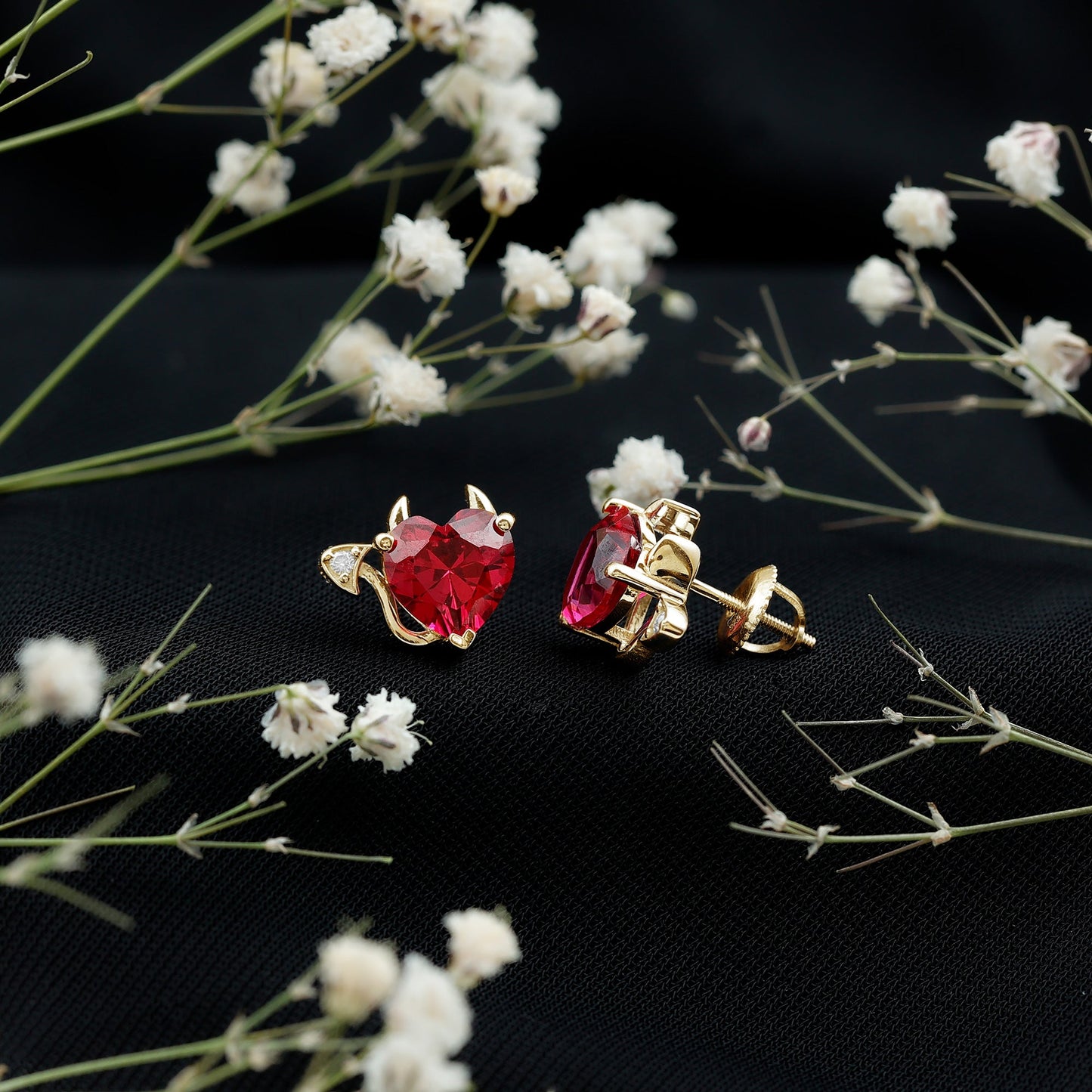 Certified Lab Grown Ruby Devil Heart Earrings
