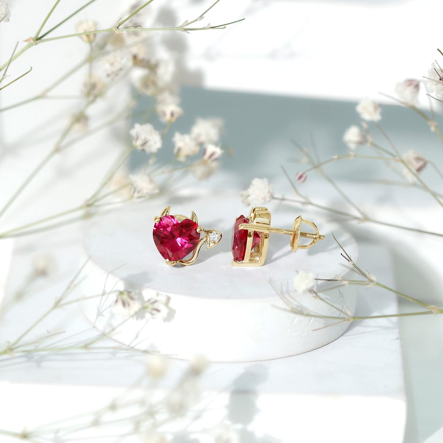 Certified Lab Grown Ruby Devil Heart Earrings