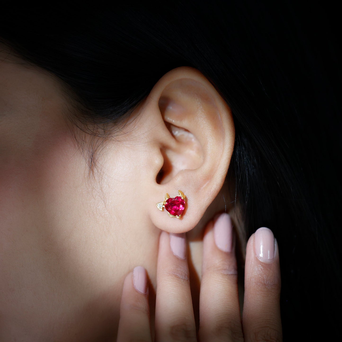 Certified Lab Grown Ruby Devil Heart Earrings