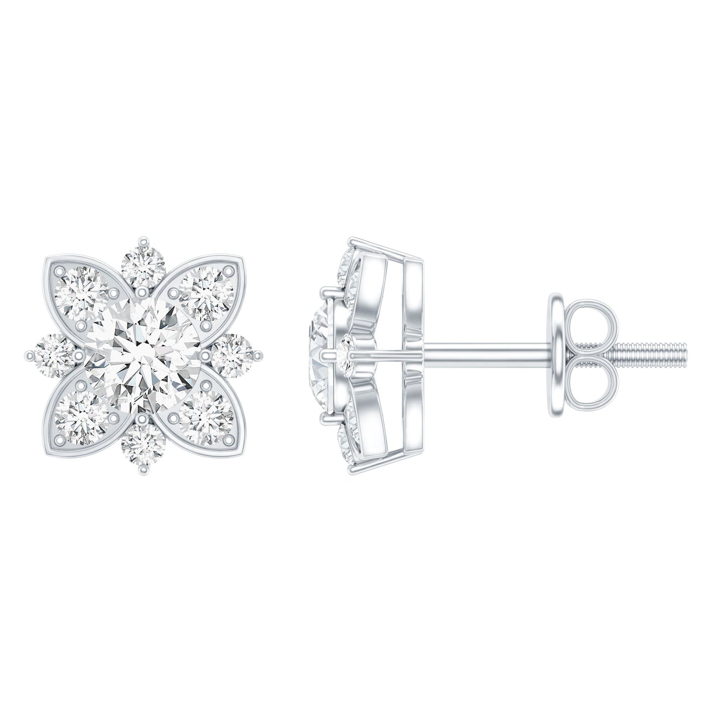 Certified Moissanite Floral Stud Earrings