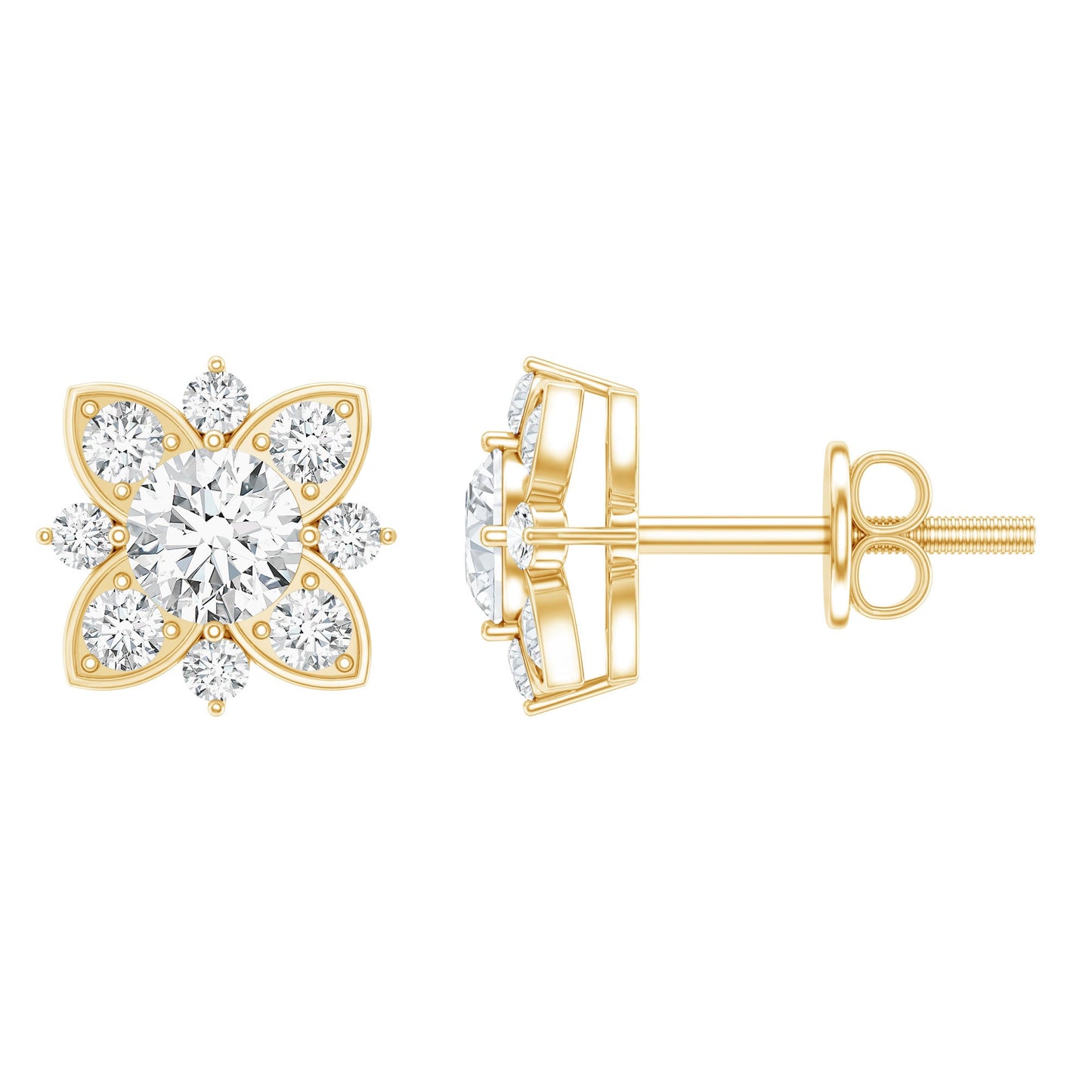 Certified Moissanite Floral Stud Earrings
