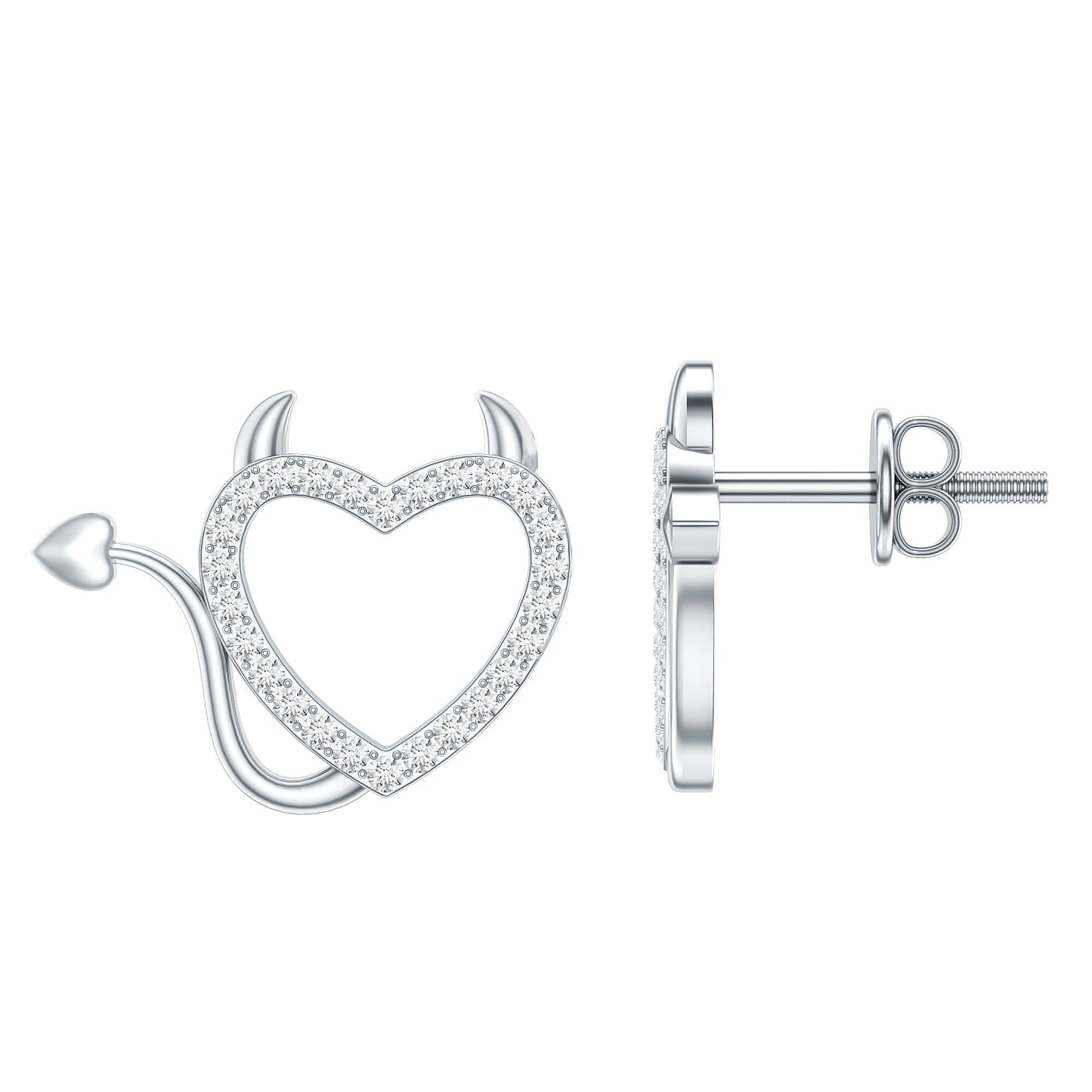 Round Diamond Devil Heart Earrings