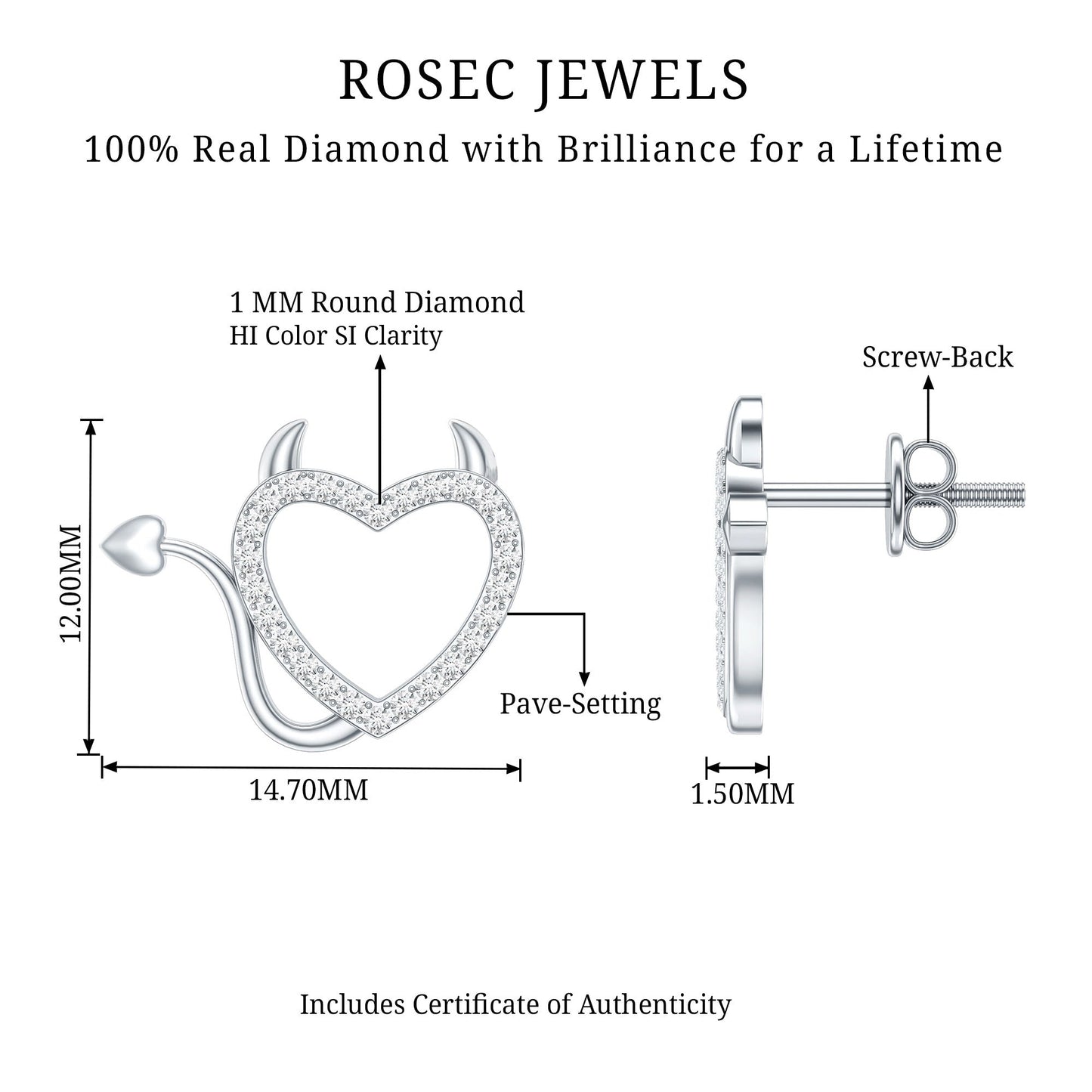 Round Diamond Devil Heart Earrings