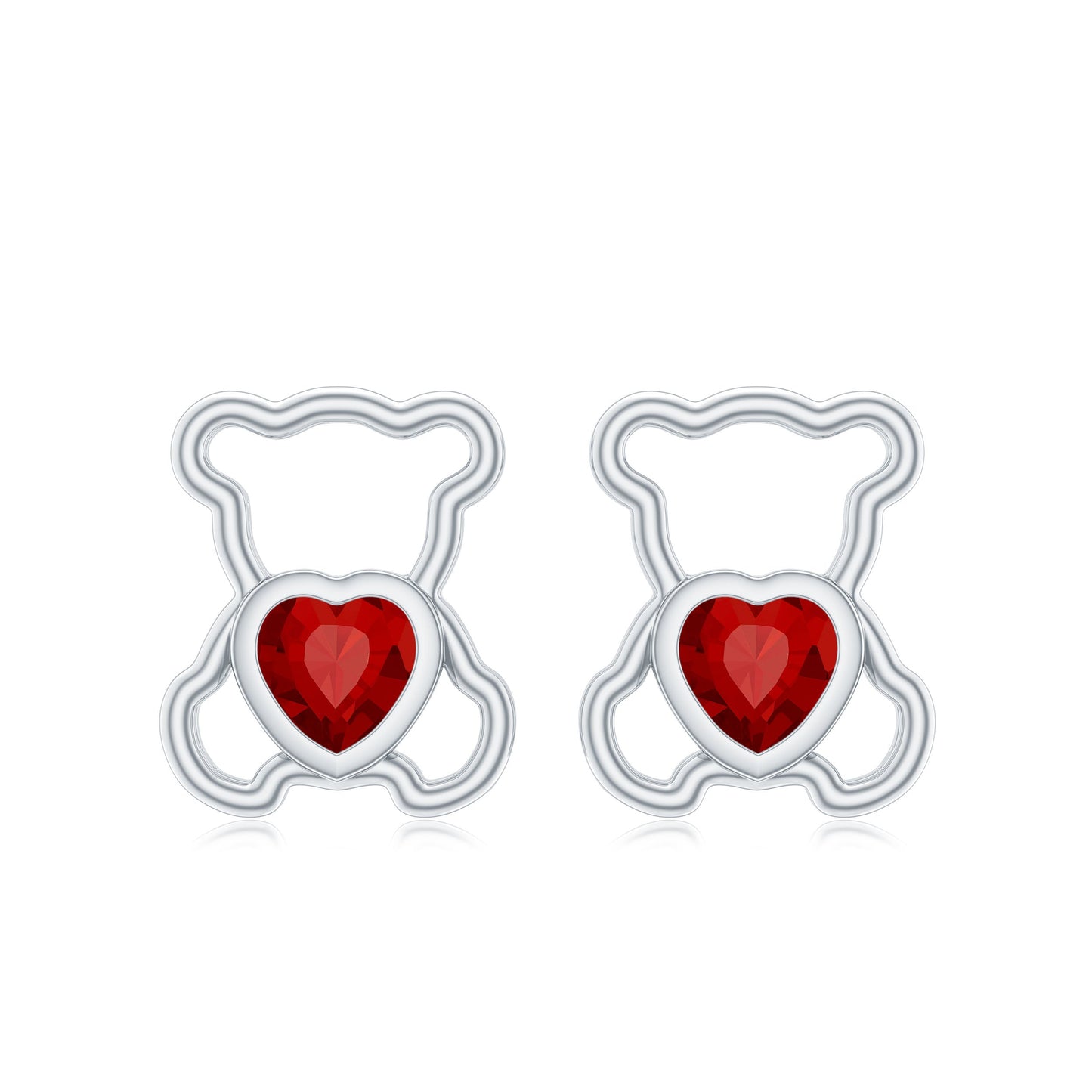 Certified Lab Created Ruby Teddy Bear Stud Earrings