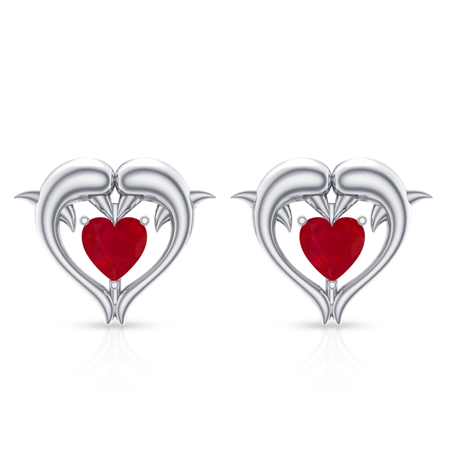 0.94 Carat Heart Shape Ruby Dolphin Stud Earrings