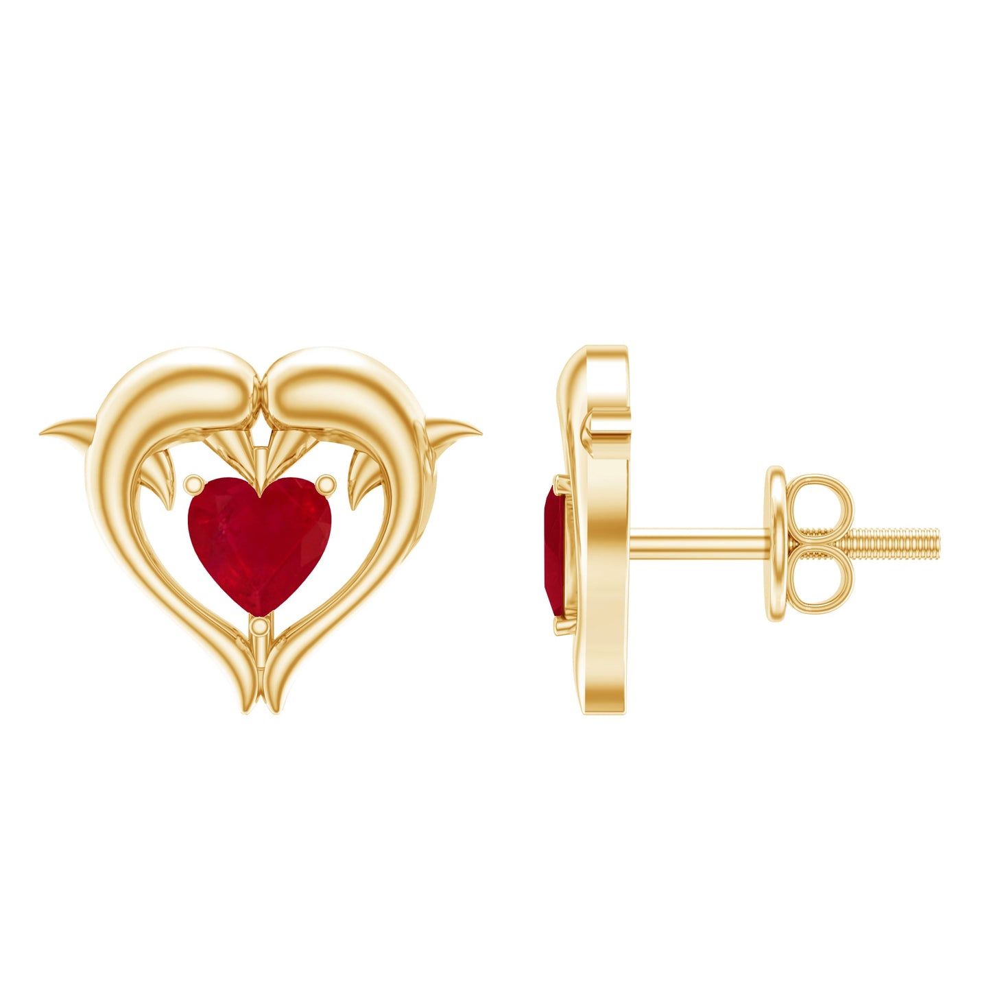 0.94 Carat Heart Shape Ruby Dolphin Stud Earrings