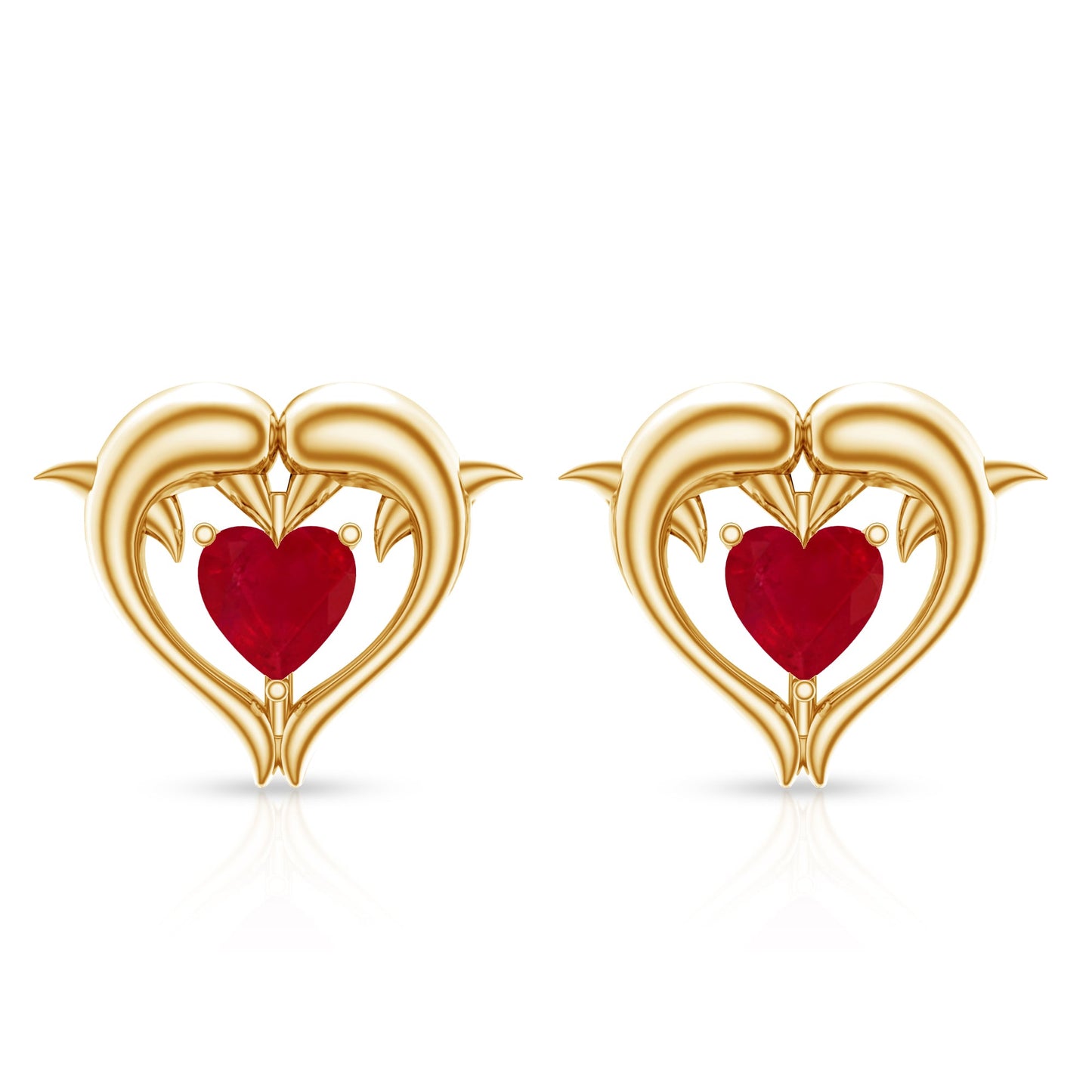 0.94 Carat Heart Shape Ruby Dolphin Stud Earrings