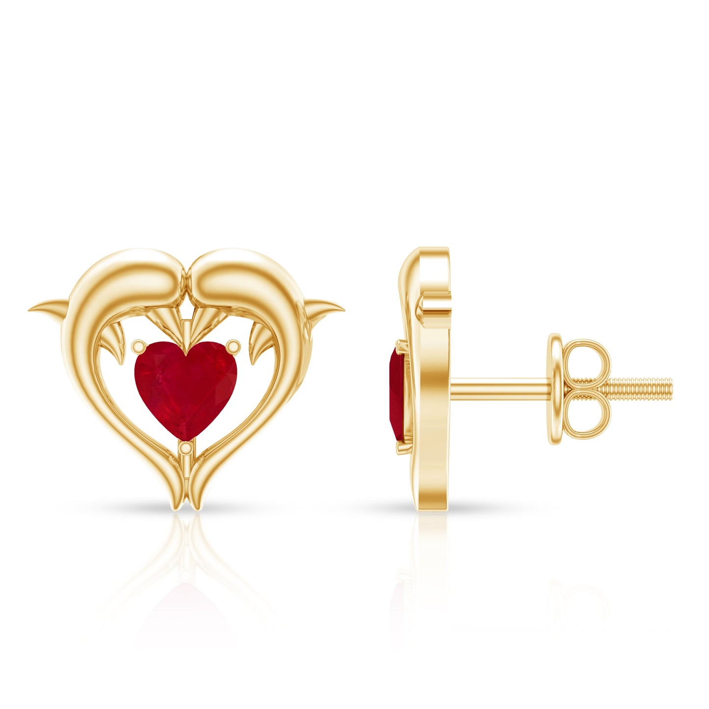 0.94 Carat Heart Shape Ruby Dolphin Stud Earrings
