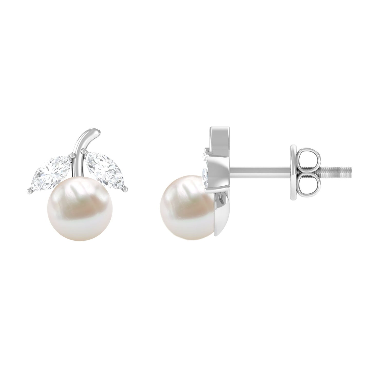 4 Carat Freshwater Pearl and Diamond Fruit Stud Earrings