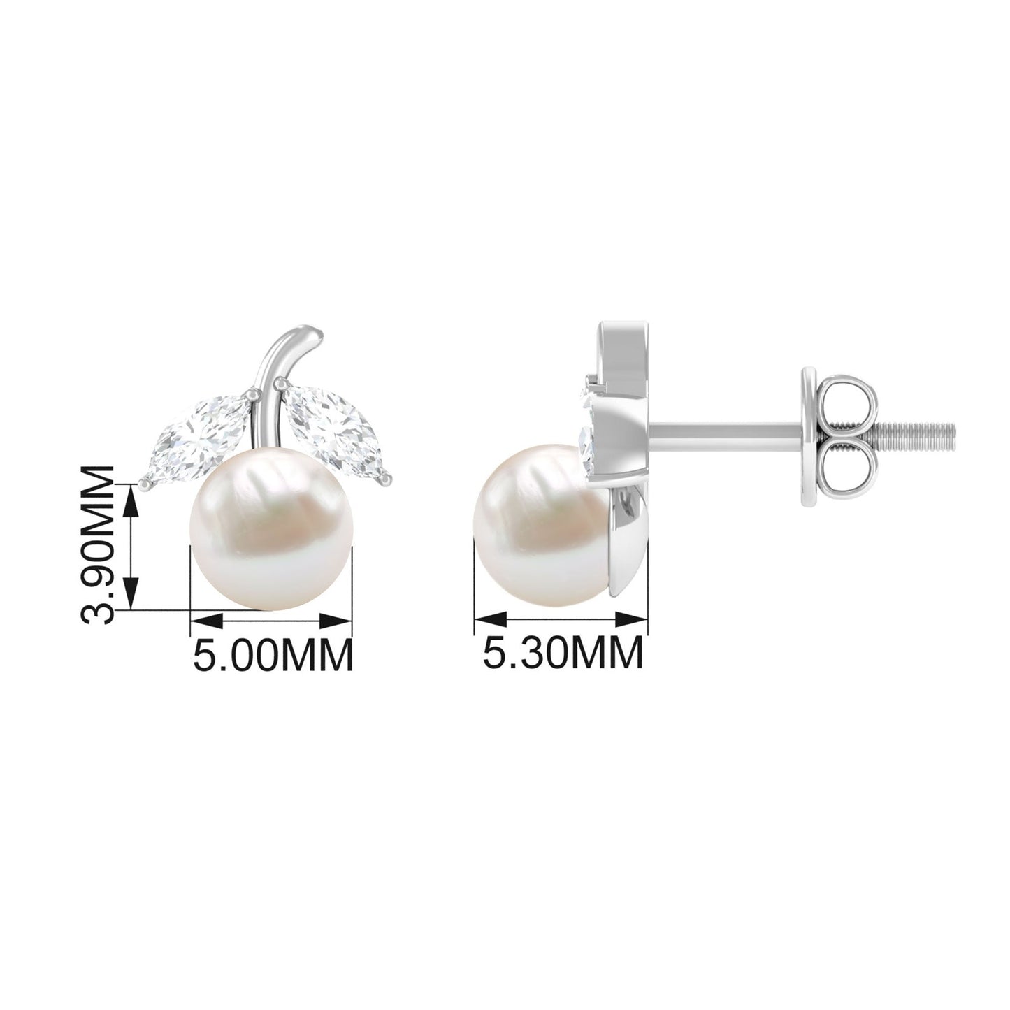 4 Carat Freshwater Pearl and Diamond Fruit Stud Earrings