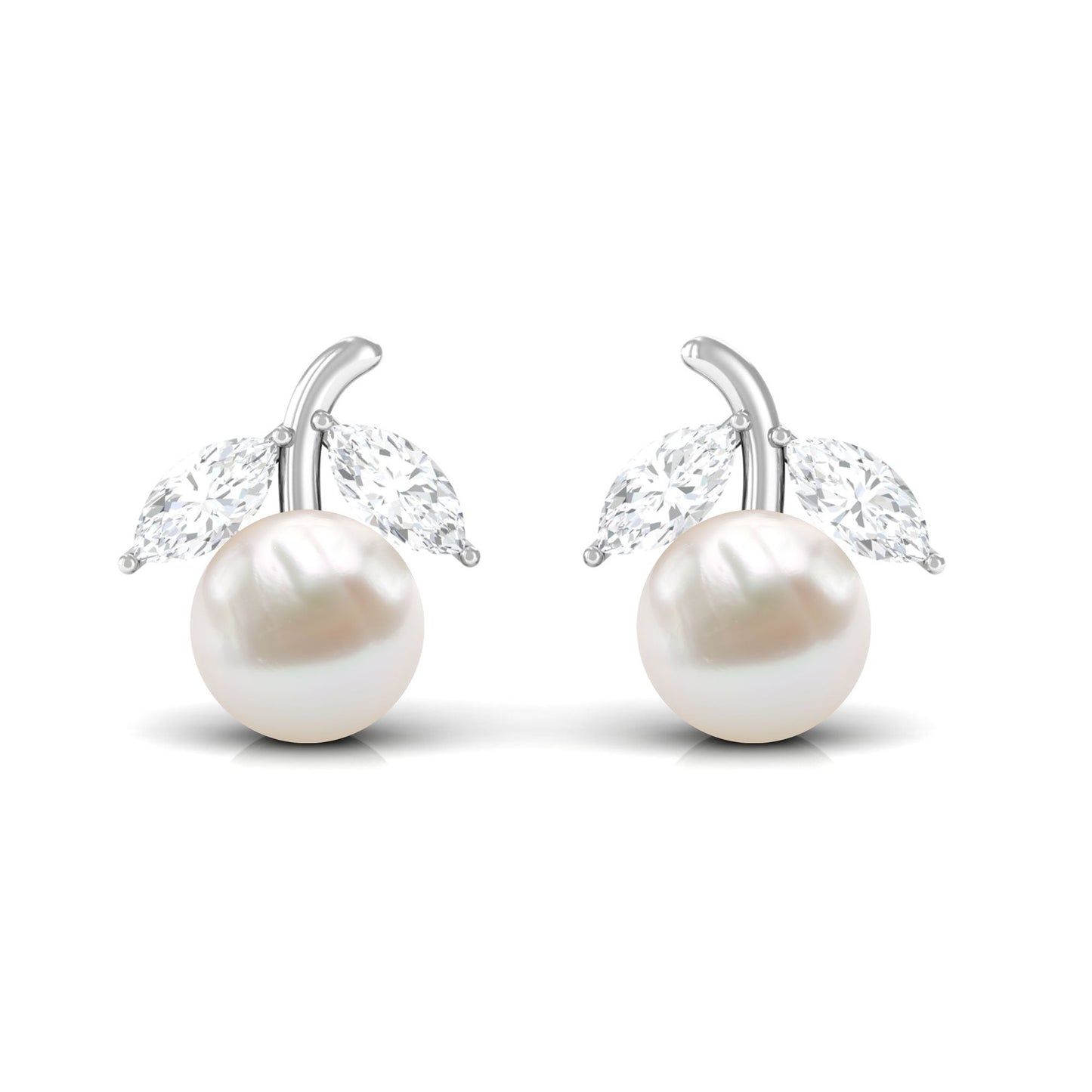 4 Carat Freshwater Pearl and Diamond Fruit Stud Earrings