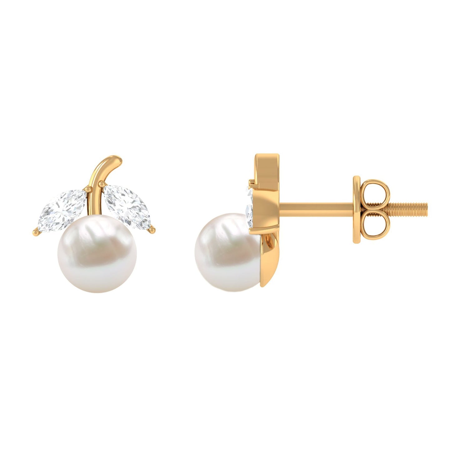 4 Carat Freshwater Pearl and Diamond Fruit Stud Earrings