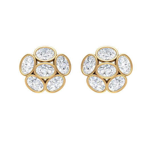 Oval Shaped Diamond Cluster Stud Earrings