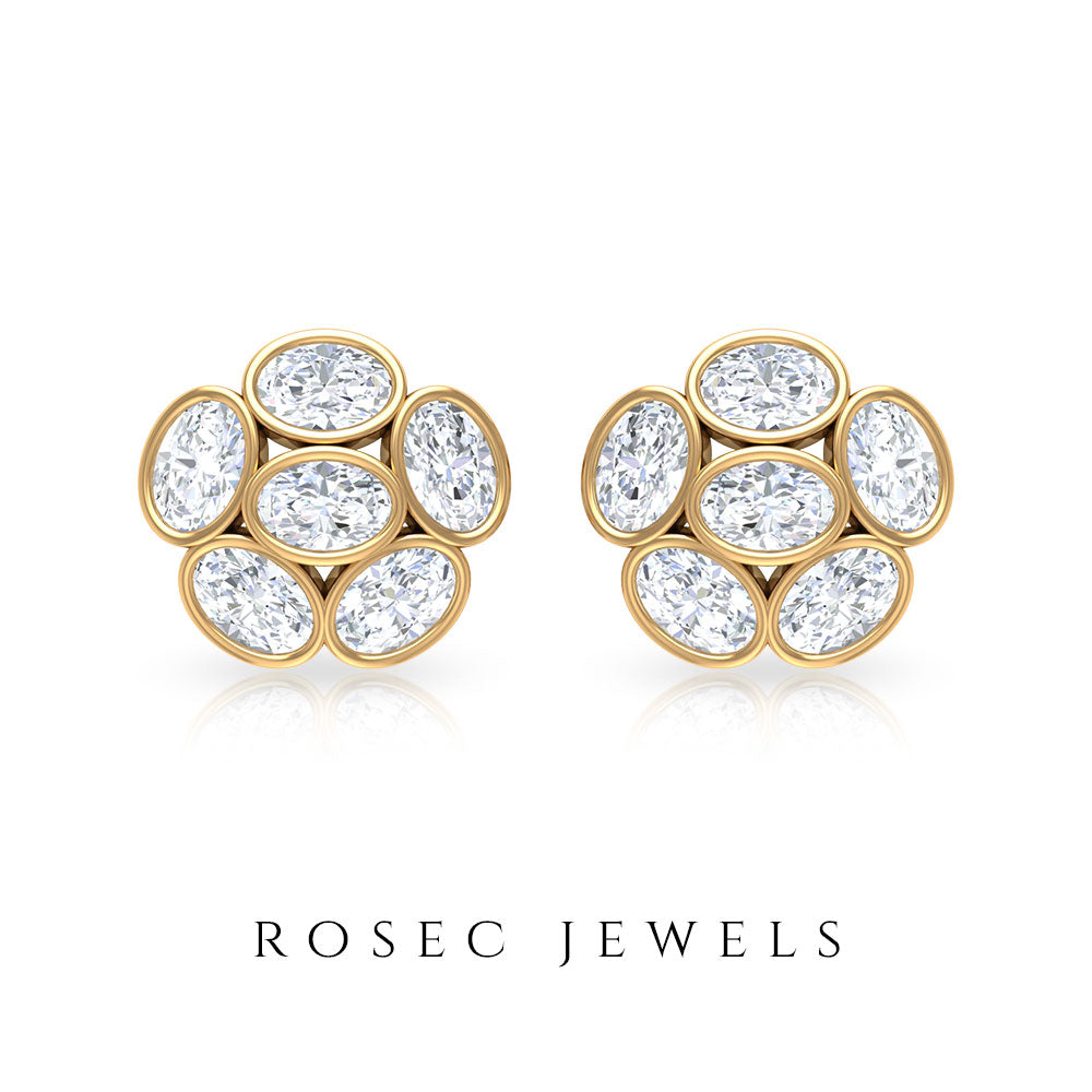 Oval Shaped Diamond Cluster Stud Earrings