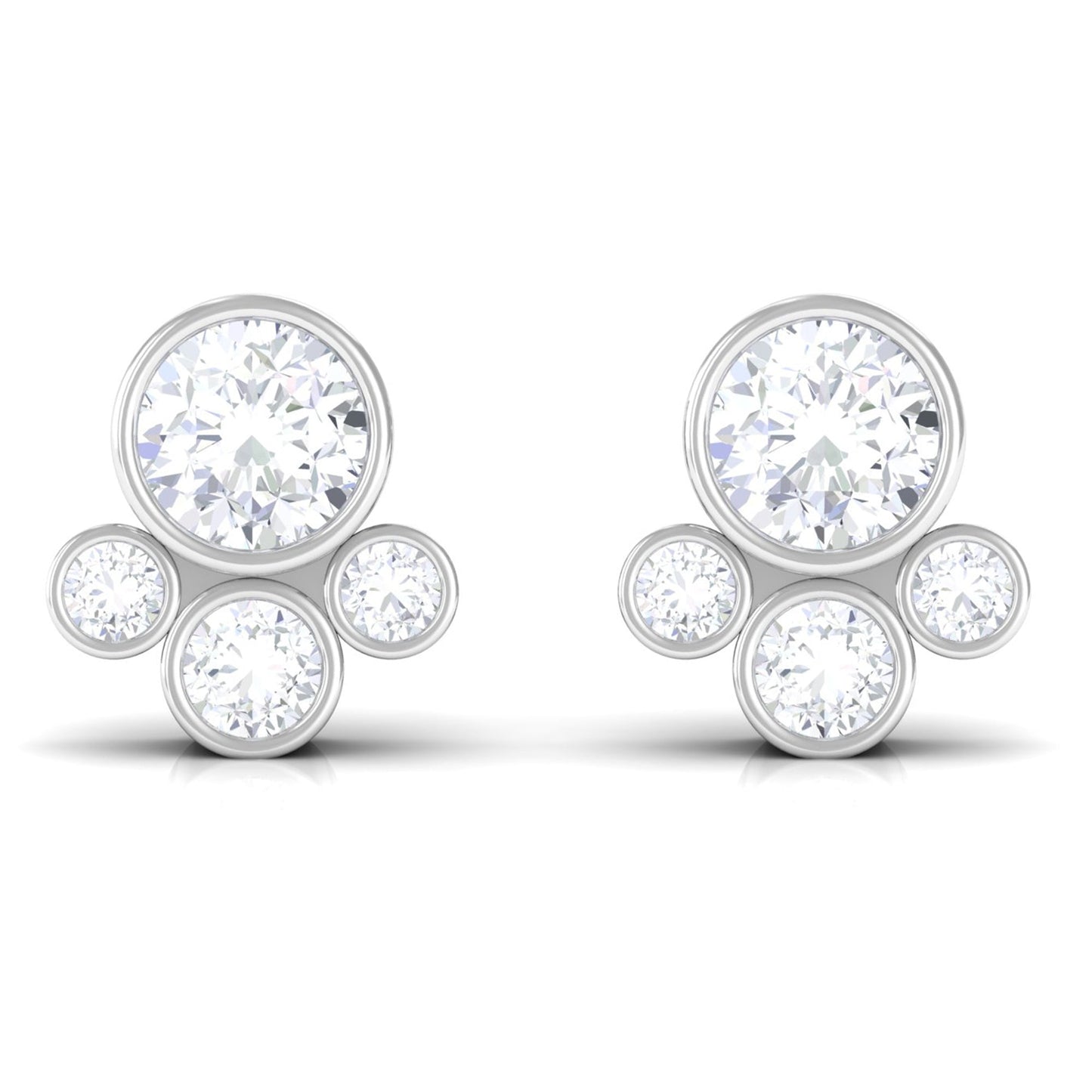 Bezel Set Real Diamond Cluster Stud Earrings with Screw Back