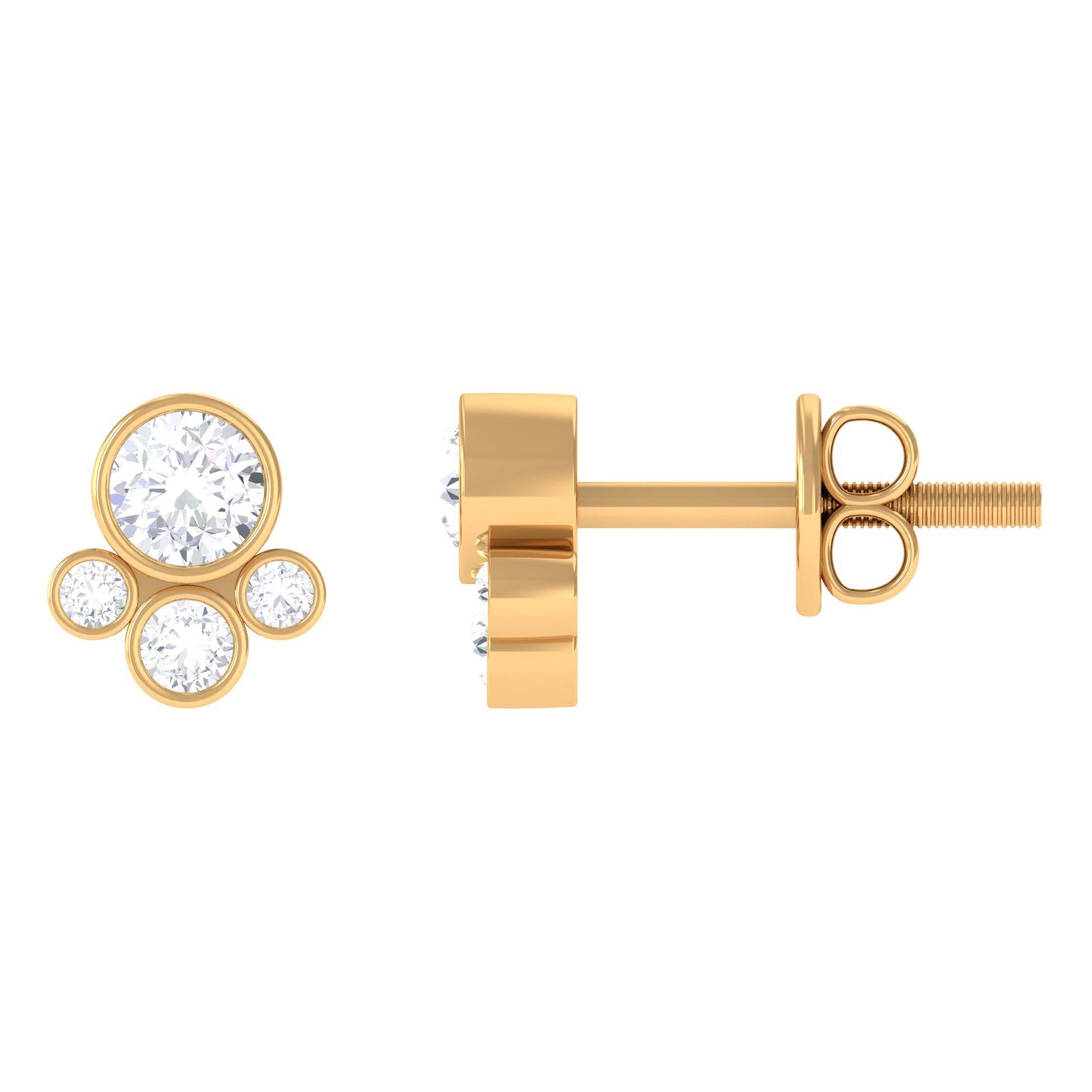 Bezel Set Real Diamond Cluster Stud Earrings with Screw Back