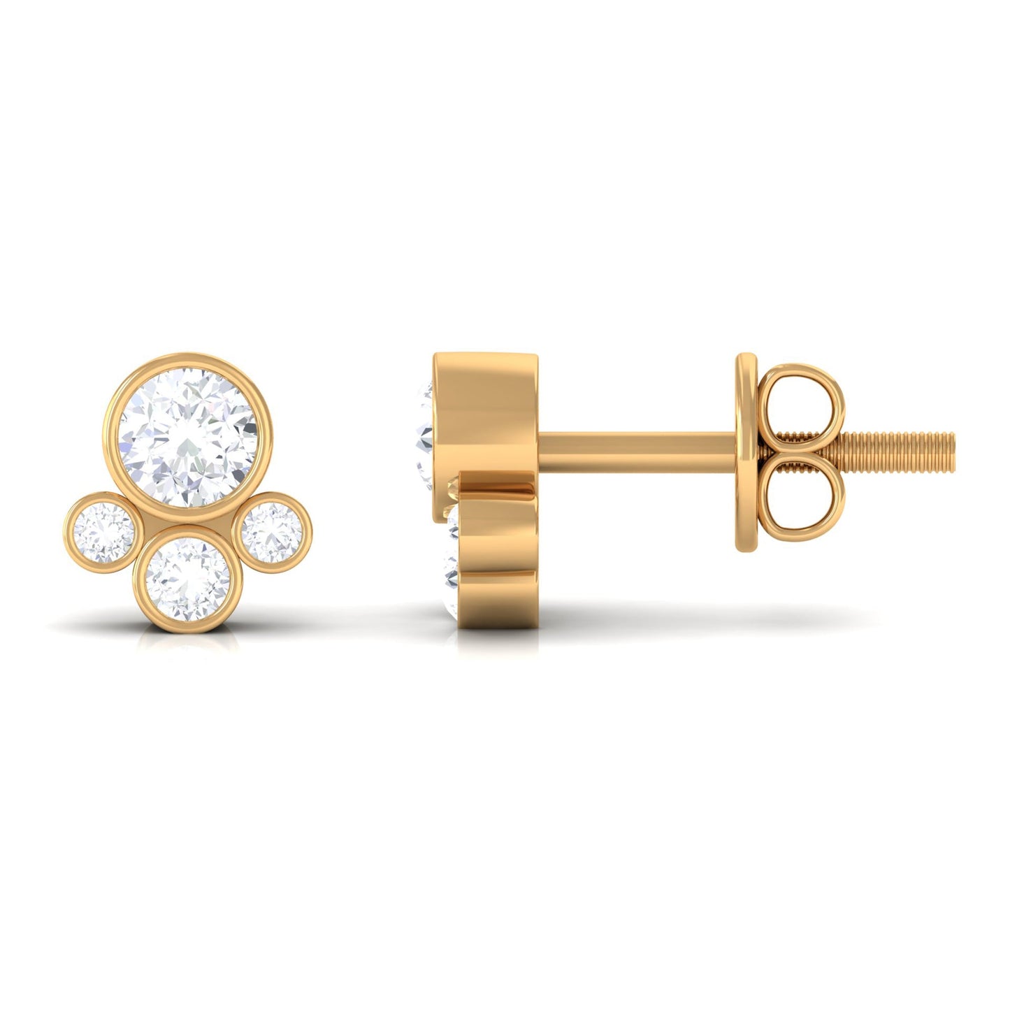 Bezel Set Real Diamond Cluster Stud Earrings with Screw Back