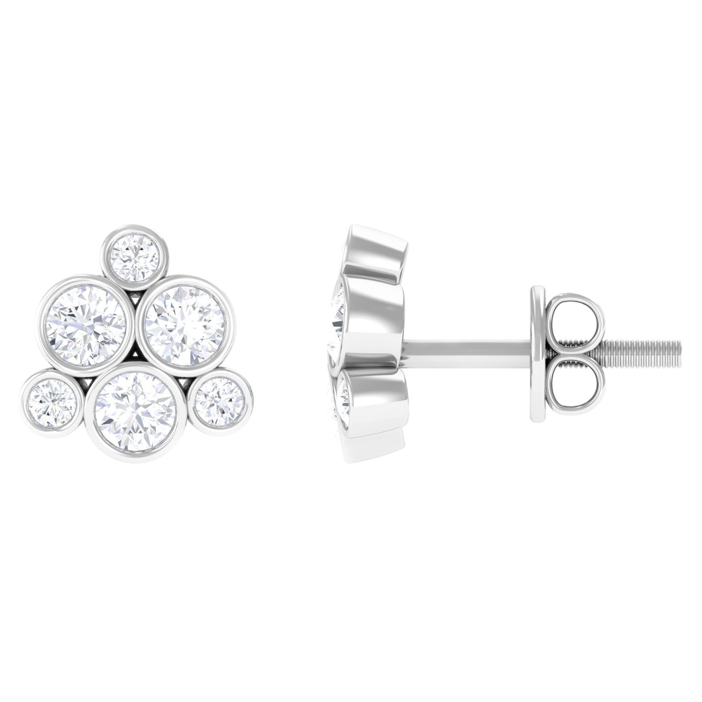Bezel Set Diamond Cluster Stud Earrings