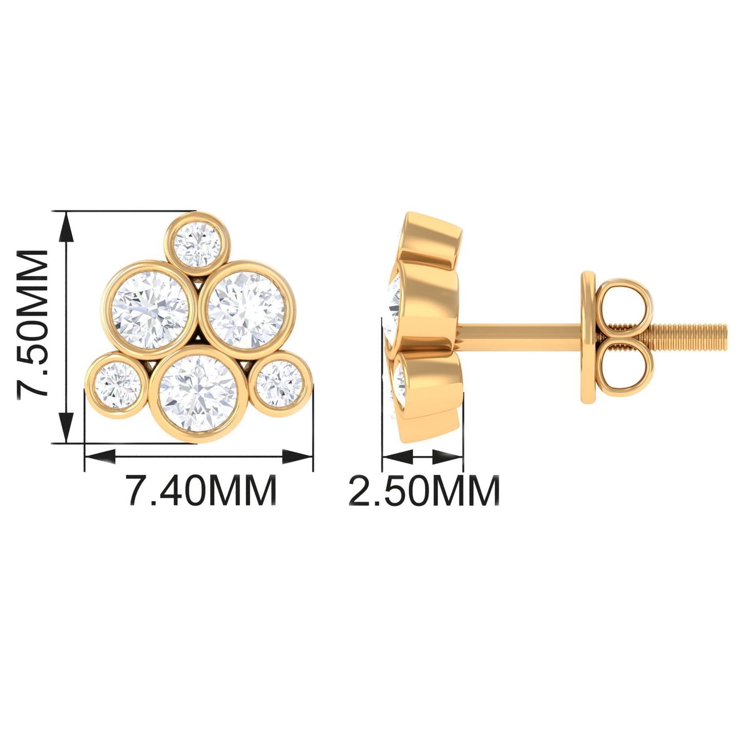 Bezel Set Diamond Cluster Stud Earrings