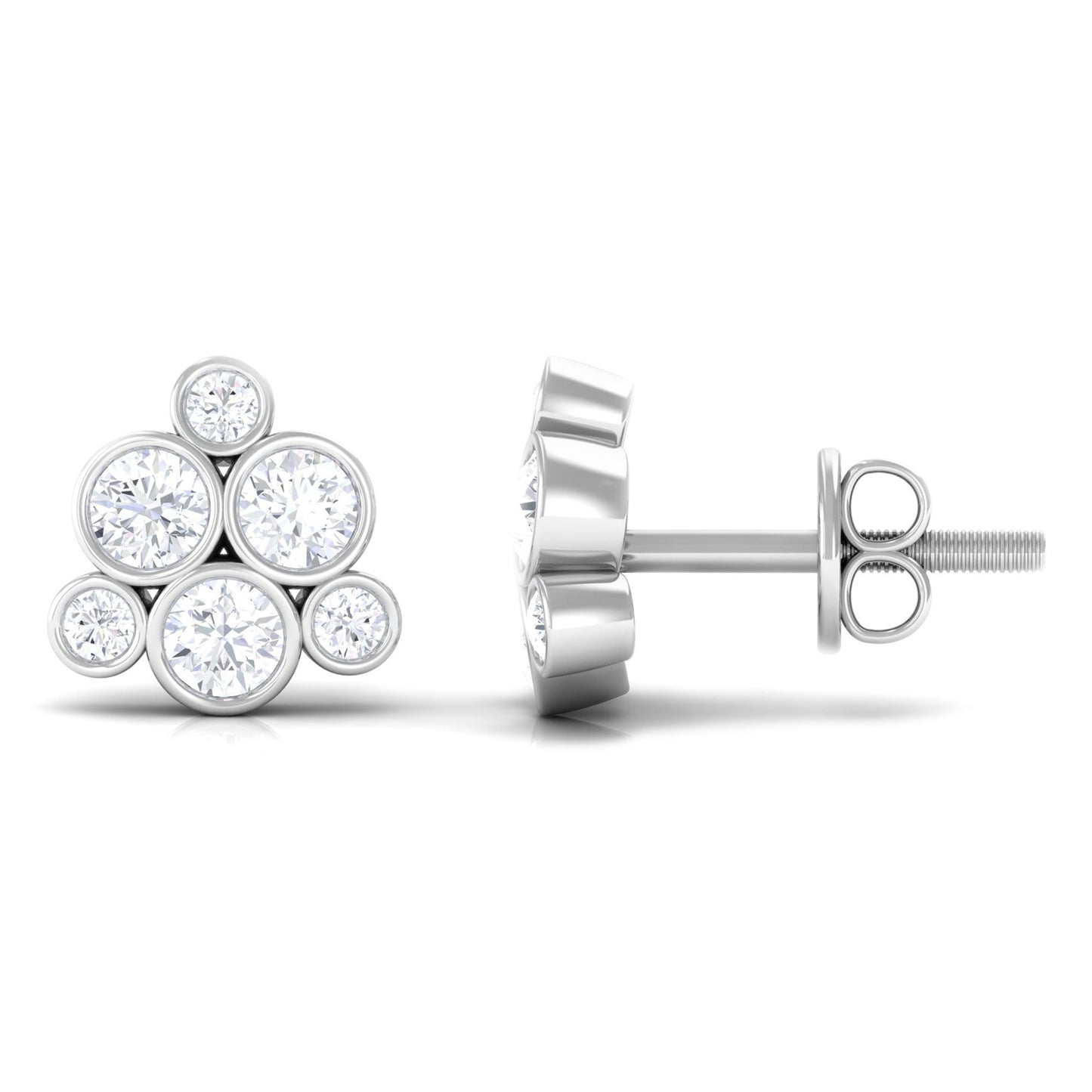 Bezel Set Diamond Cluster Stud Earrings