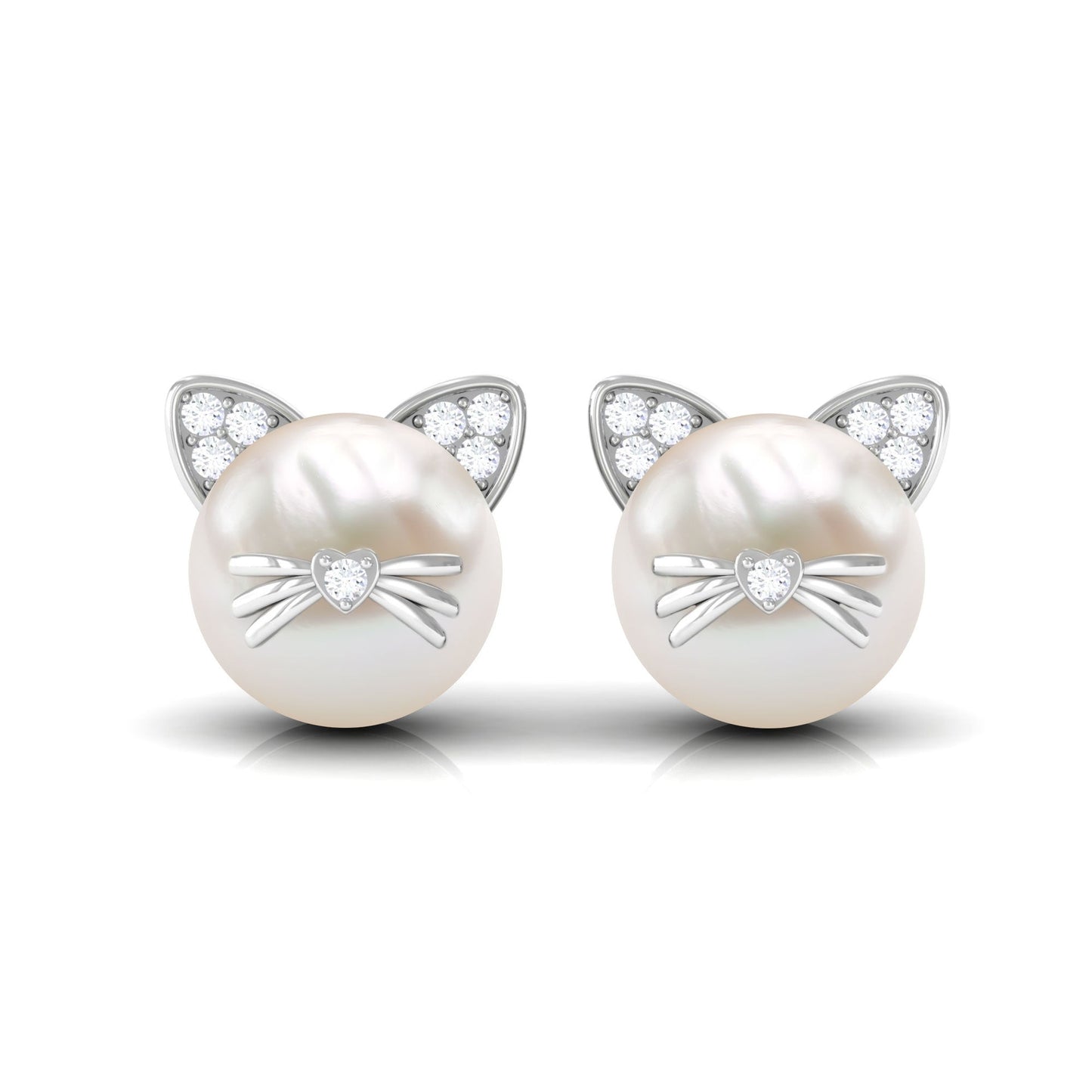 14.9 Carat Freshwater Pearl and Diamond Kitten Stud Earrings