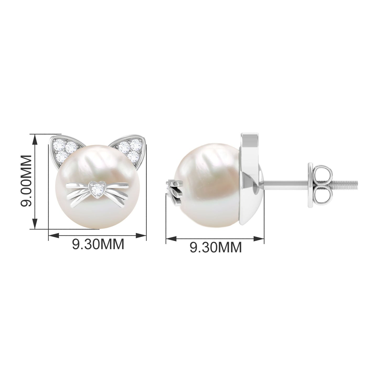 14.9 Carat Freshwater Pearl and Diamond Kitten Stud Earrings