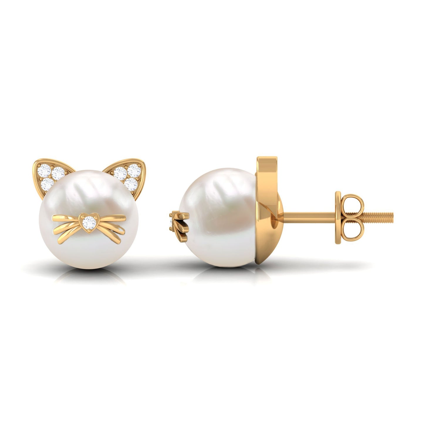 14.9 Carat Freshwater Pearl and Diamond Kitten Stud Earrings