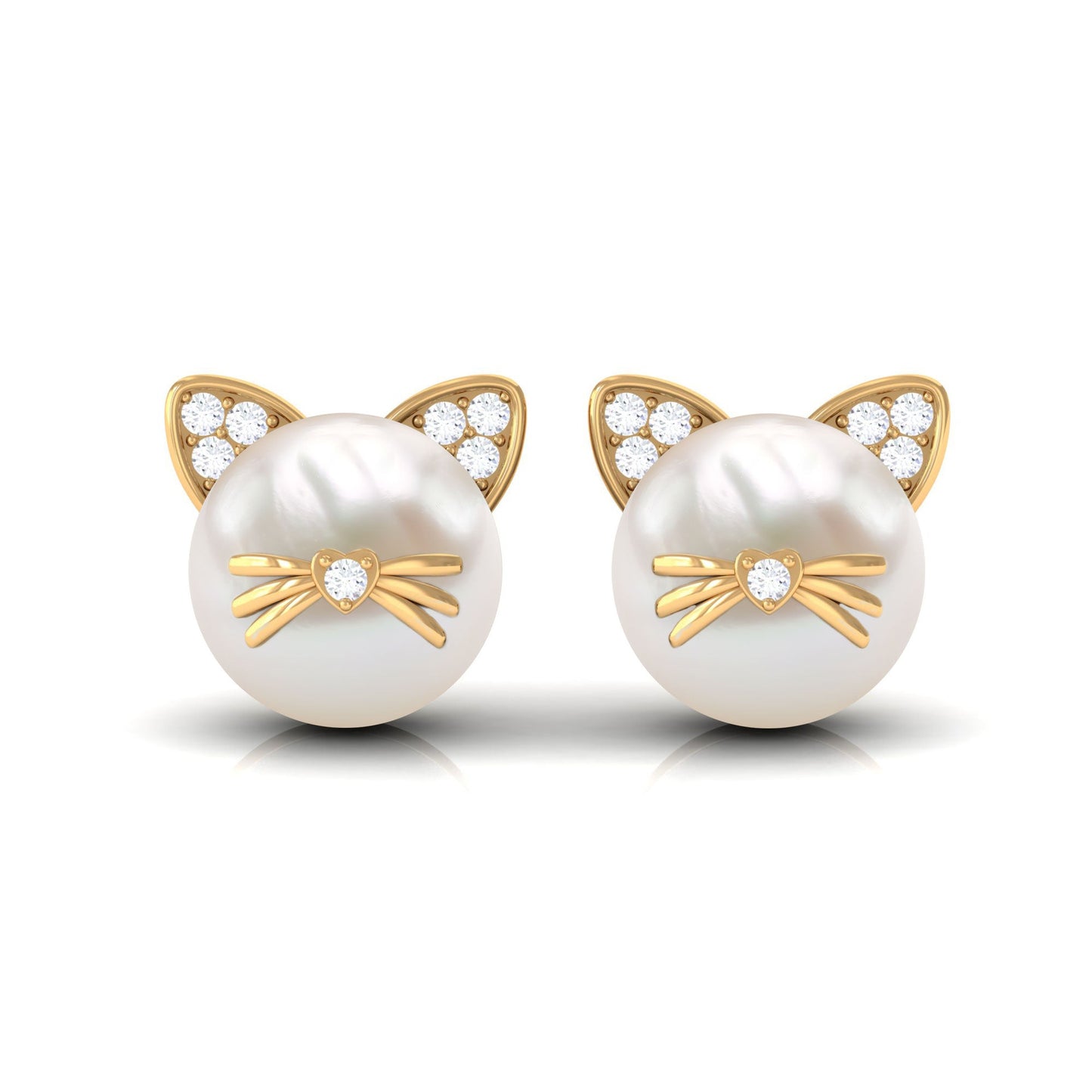 14.9 Carat Freshwater Pearl and Diamond Kitten Stud Earrings