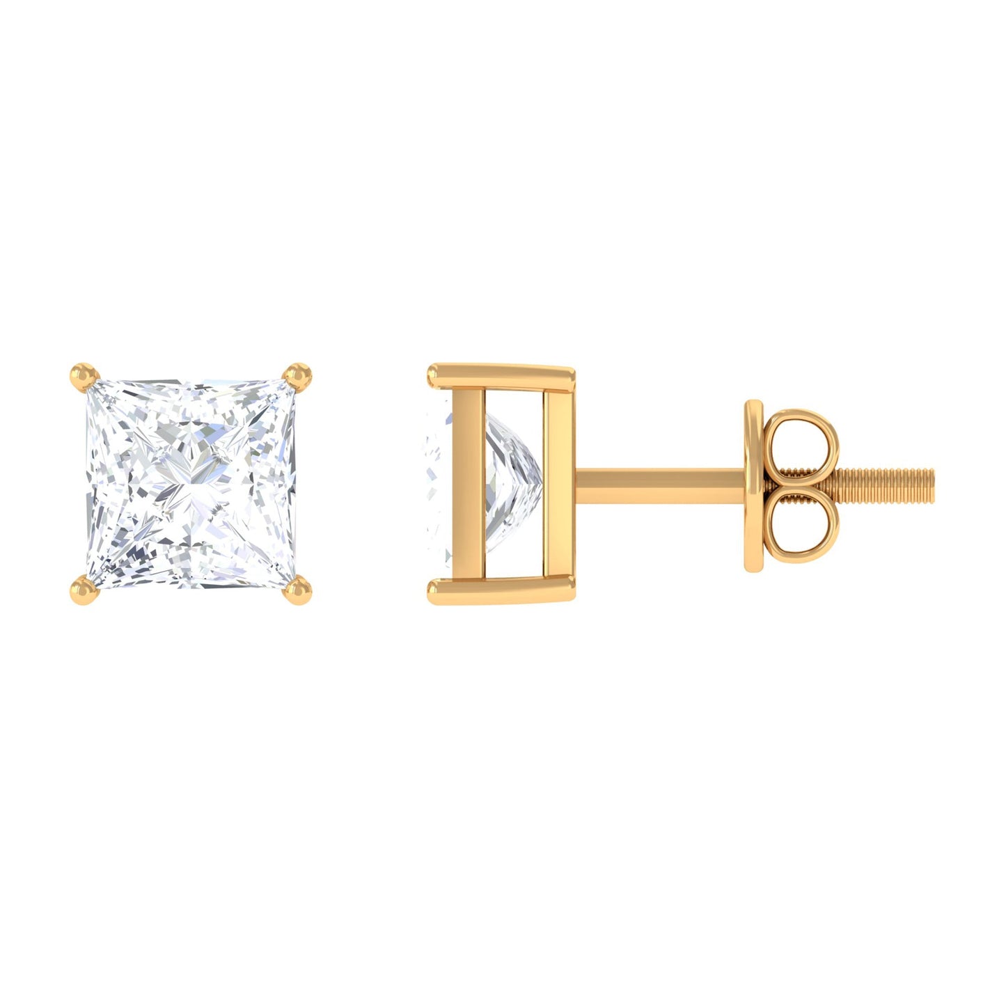 Natural Princess Cut Diamond Stud Earrings with Certificate