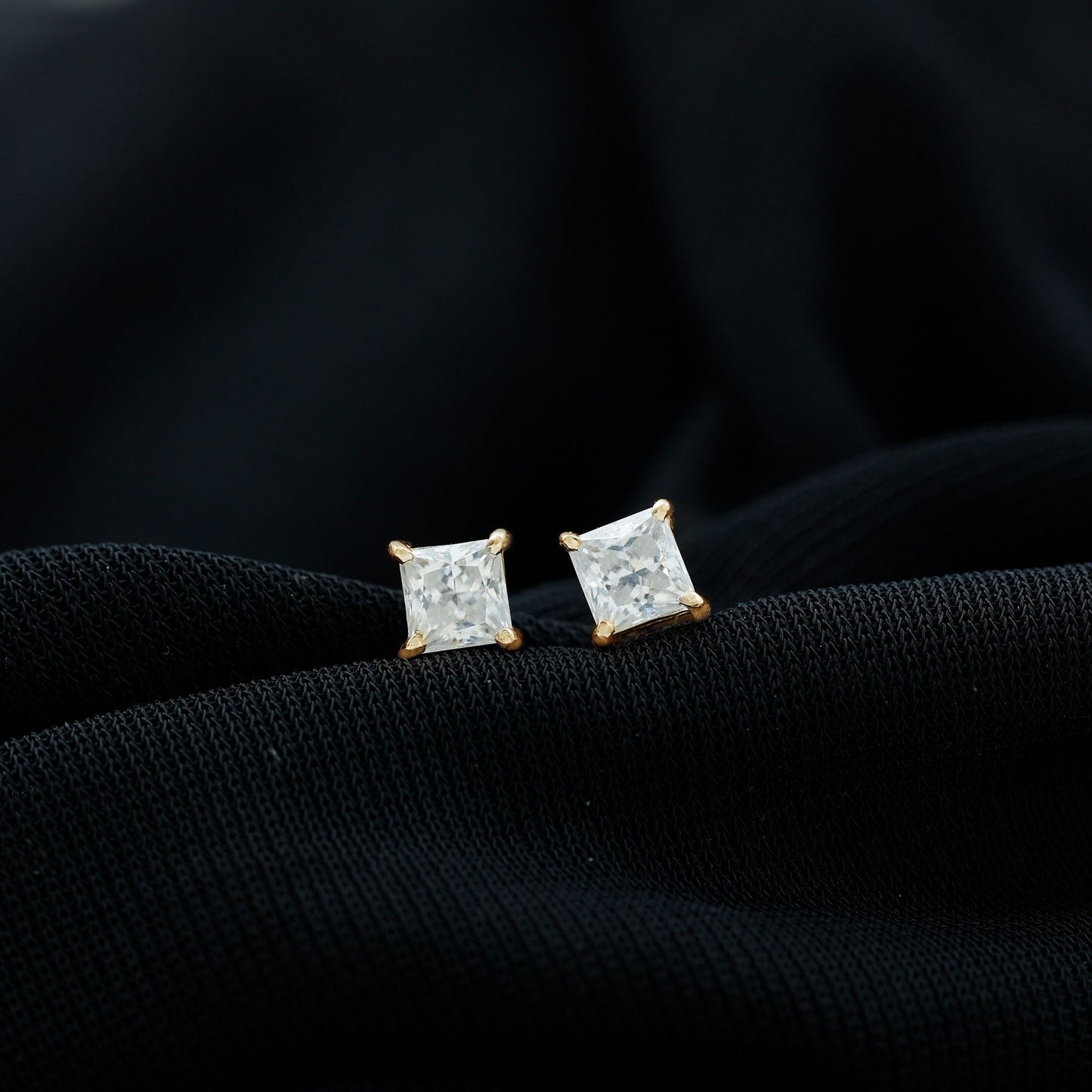 Natural Princess Cut Diamond Stud Earrings with Certificate
