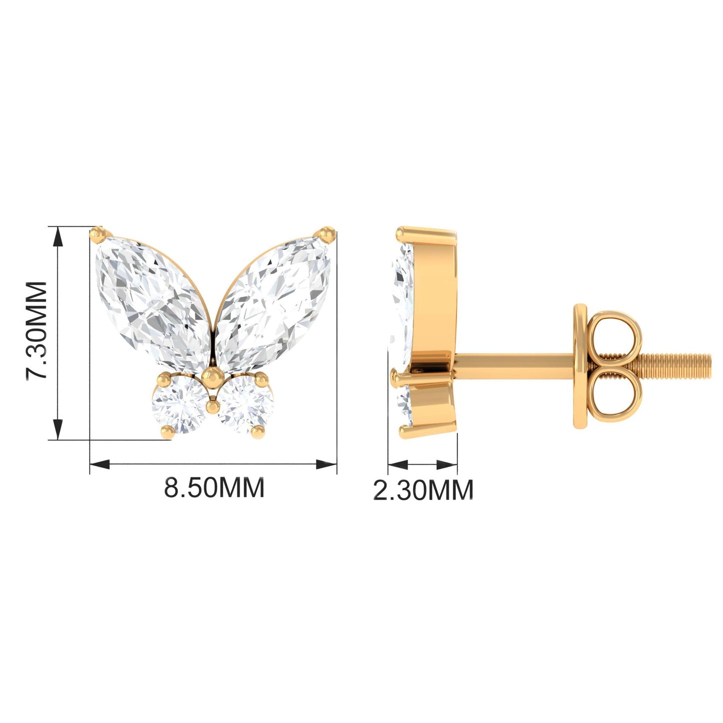 Natural Diamond Butterfly Stud Earrings with Certificate