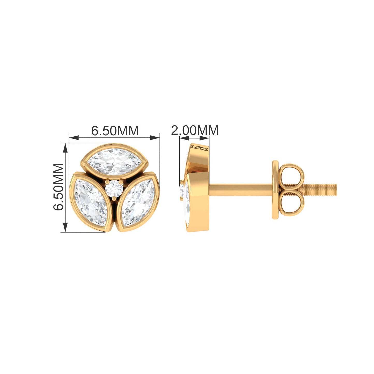 Bezel Set Natural Diamond Cluster Stud Earrings