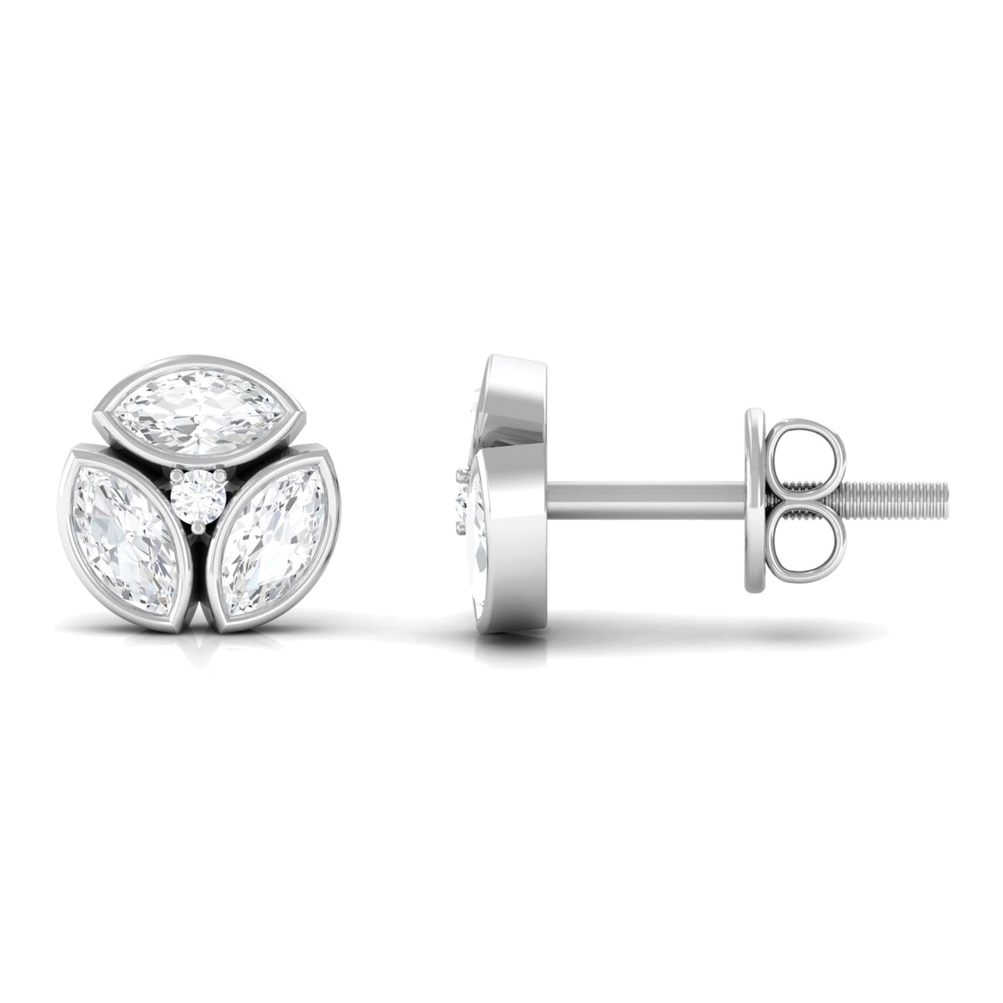 Bezel Set Natural Diamond Cluster Stud Earrings